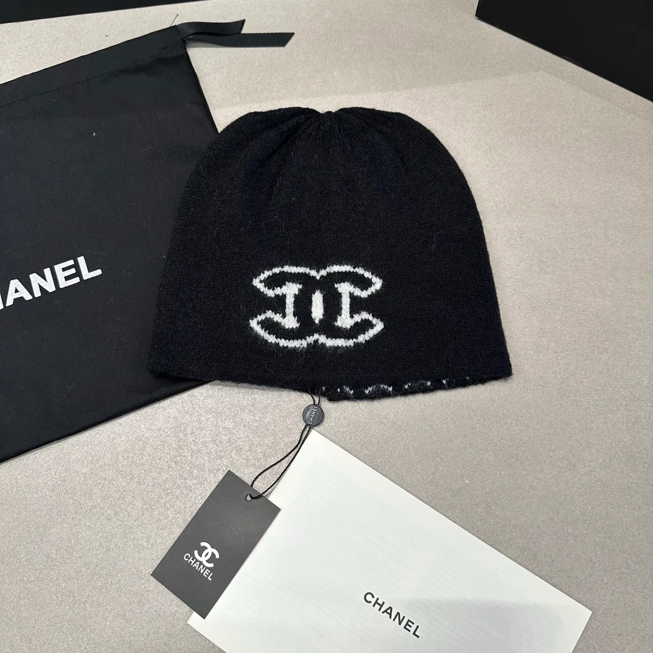 Chanel Reversible Beanie in Black & White & Blue & Grey · view 1