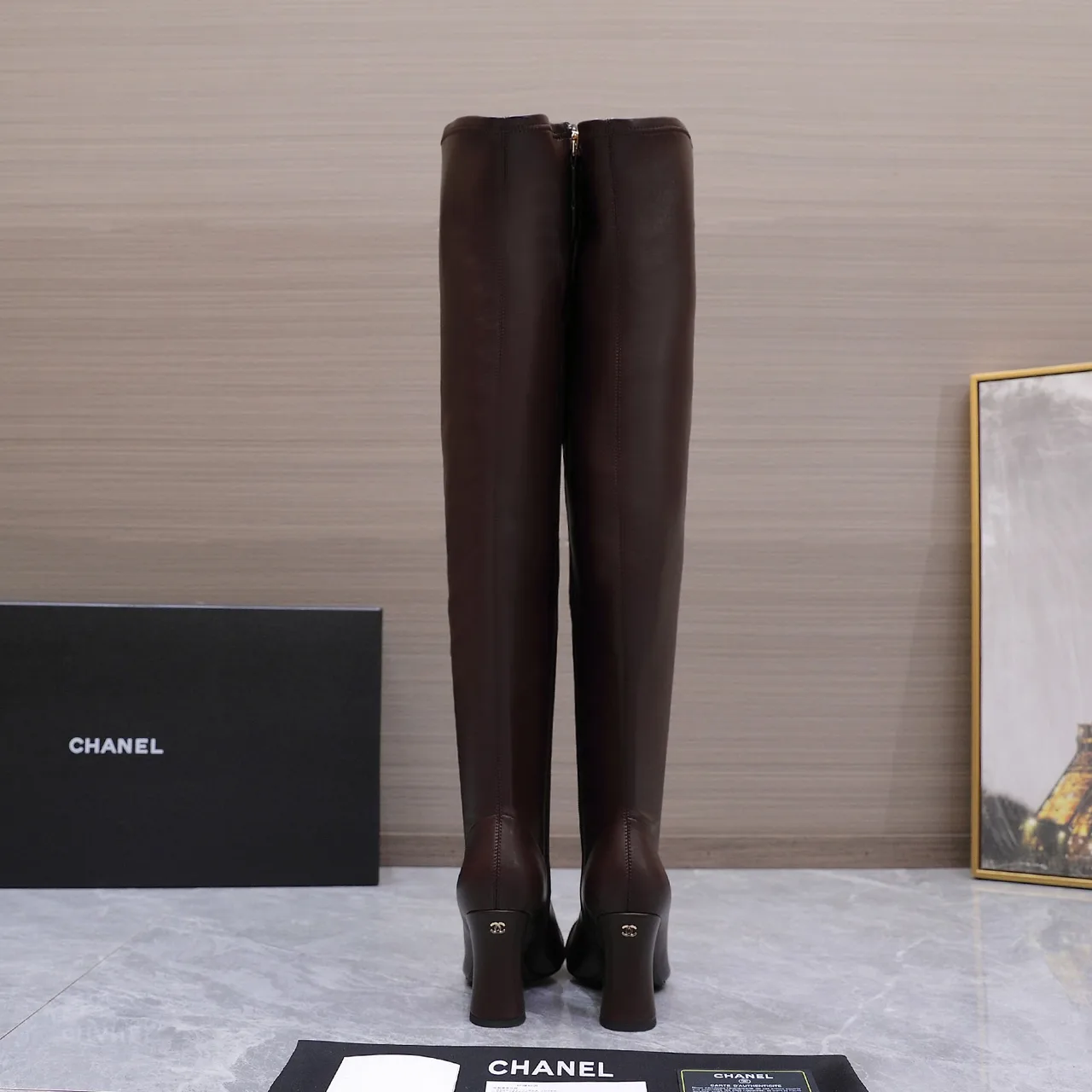 Chanel Cowhide Glossy Square-Toe Boots in Brown · view 5