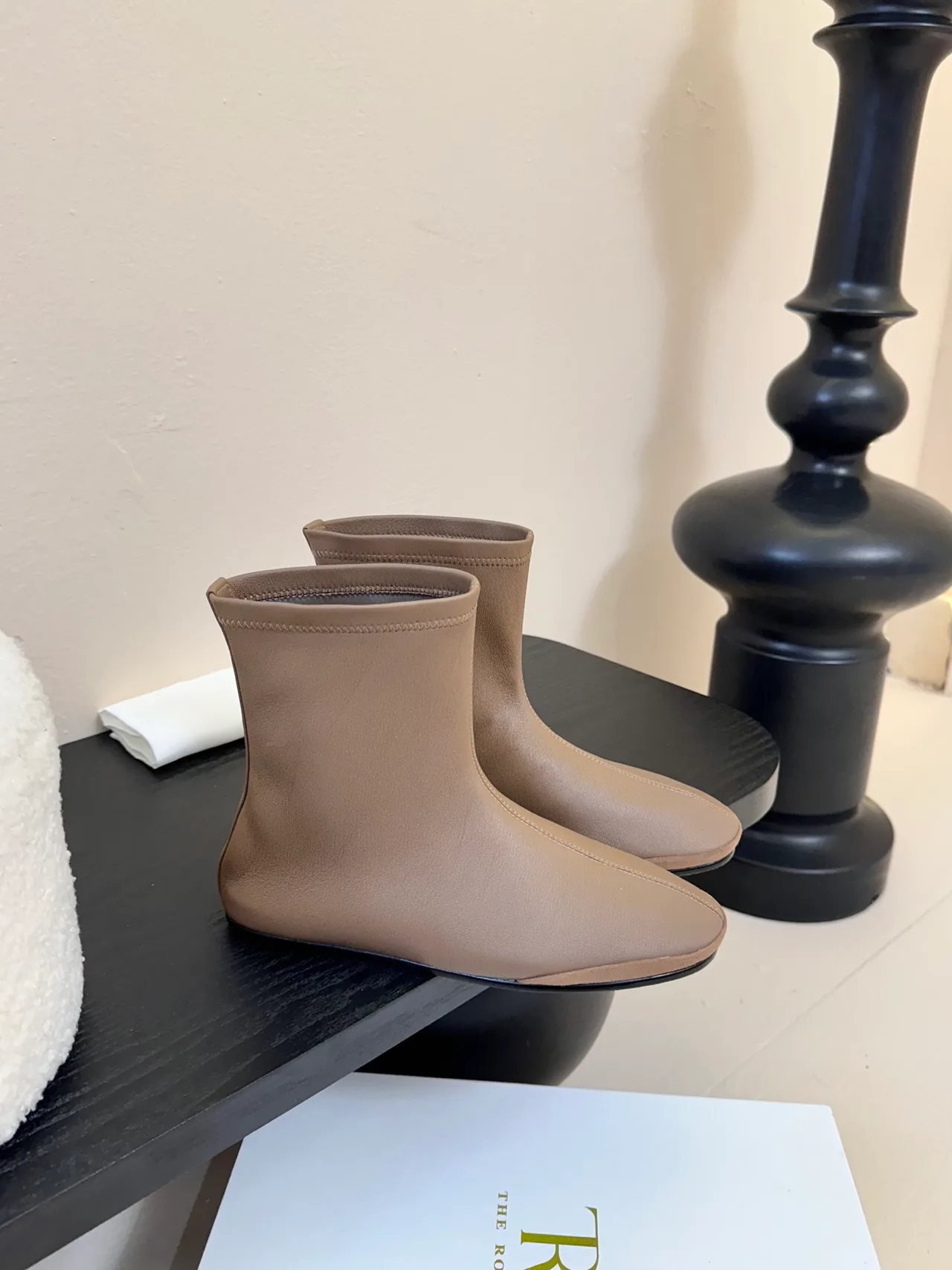 The Row Sheepskin Matte Round-Toe Ankle Boots in Brown · view 2