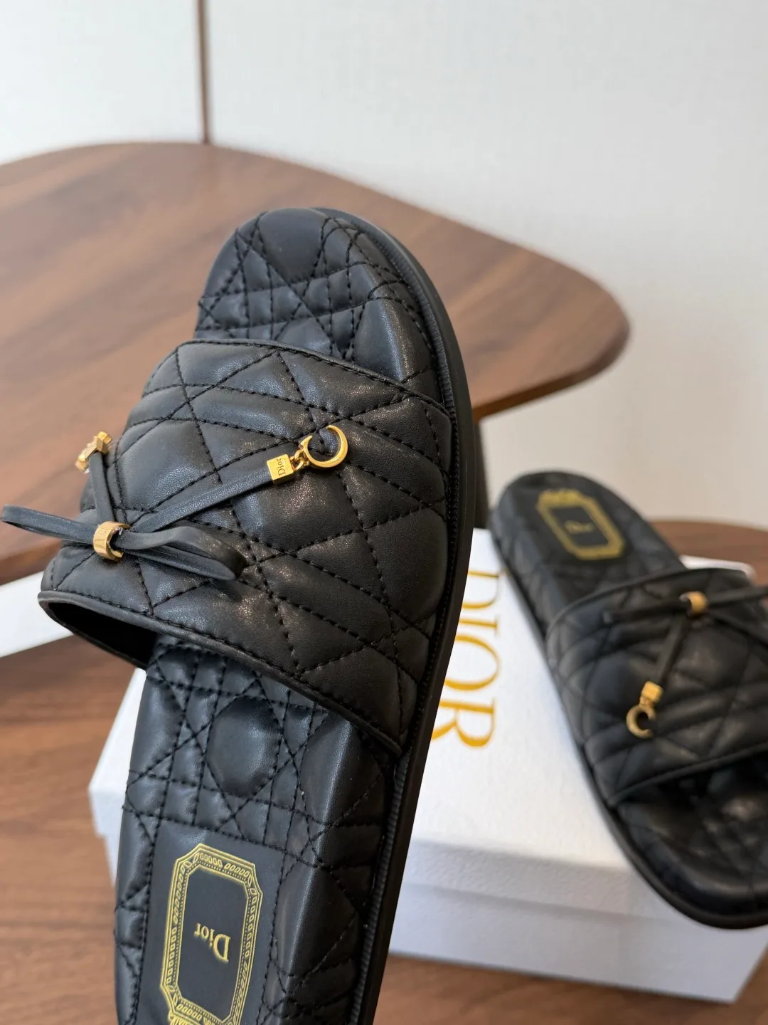 Dior Denim Quilted Slippers in Black · view 7