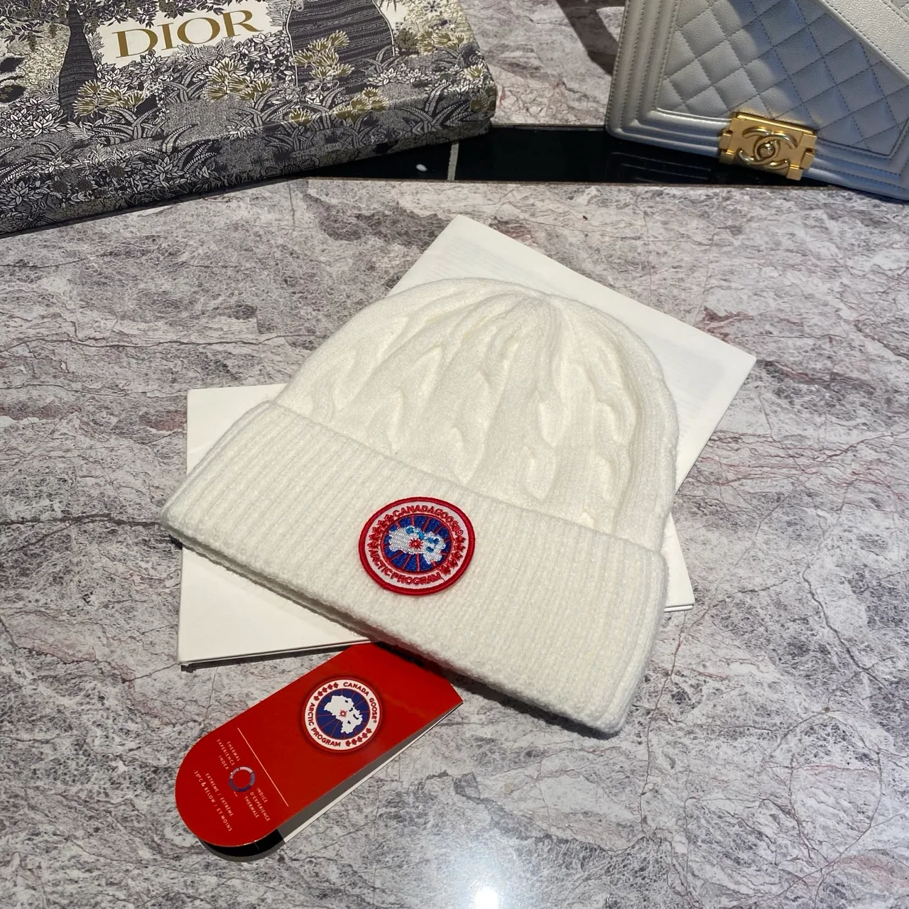 Canada Goose Cable knit beanie in Black & White & Grey & Brown & Blue & Burgundy & Cream & Pink · view 2