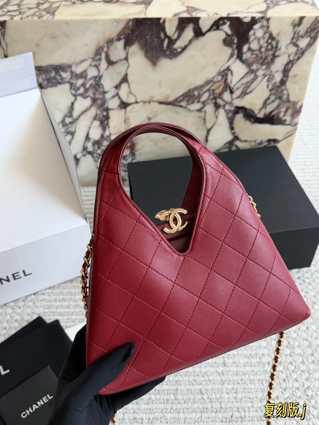 Chanel Triangular quilted handbag in Black & White & Tan & Burgundy & Grey & Pink & Beige · view 4