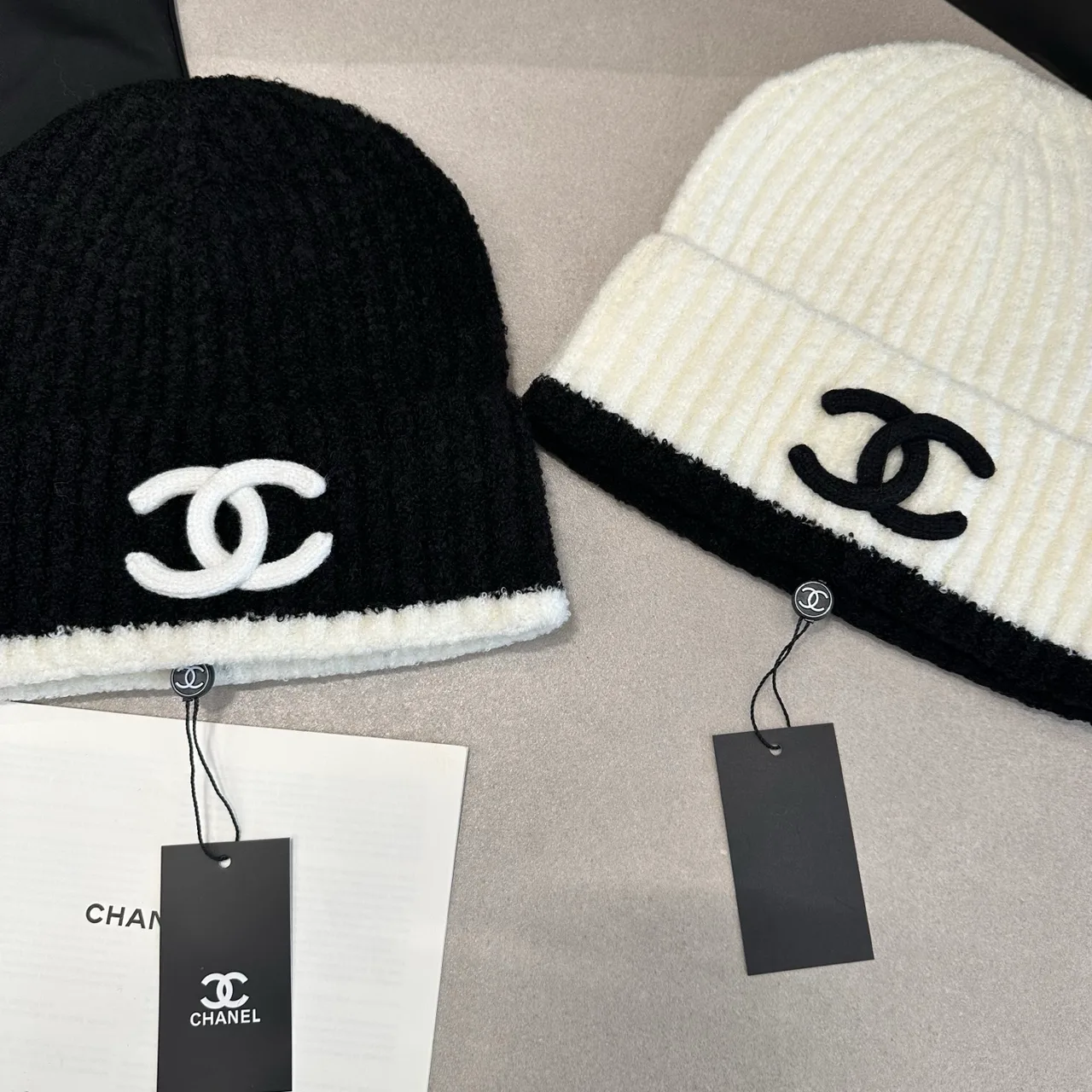 Chanel Contrast-Edge CC Beanie in Black & Cream · view 5