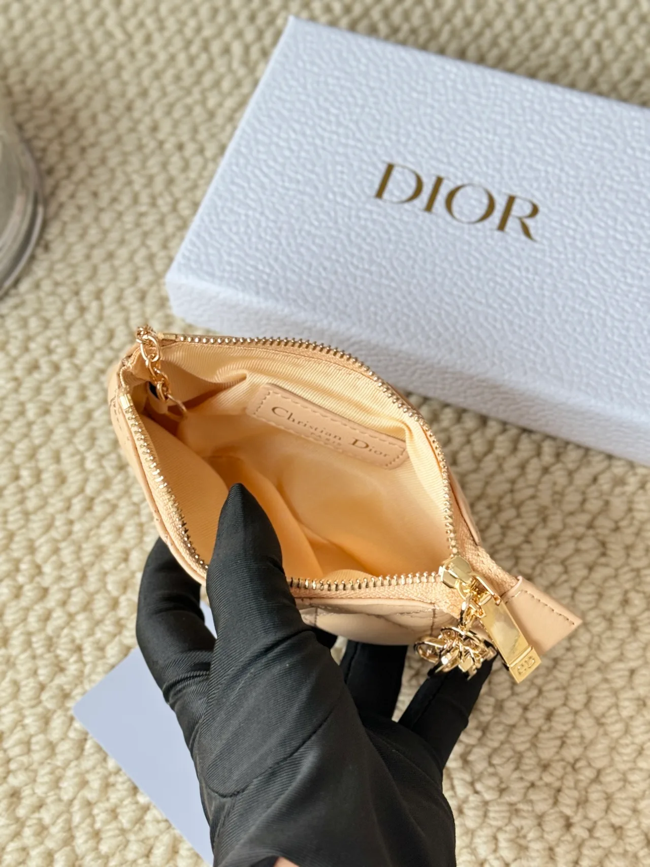Dior Lambskin Quilted Zip Key Pouch in Beige · view 5