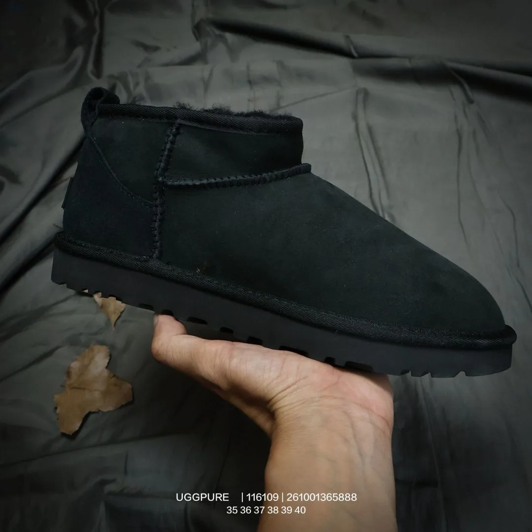 UGG Wool Suede-Look Round-Toe Ankle Boots in Black · view 2