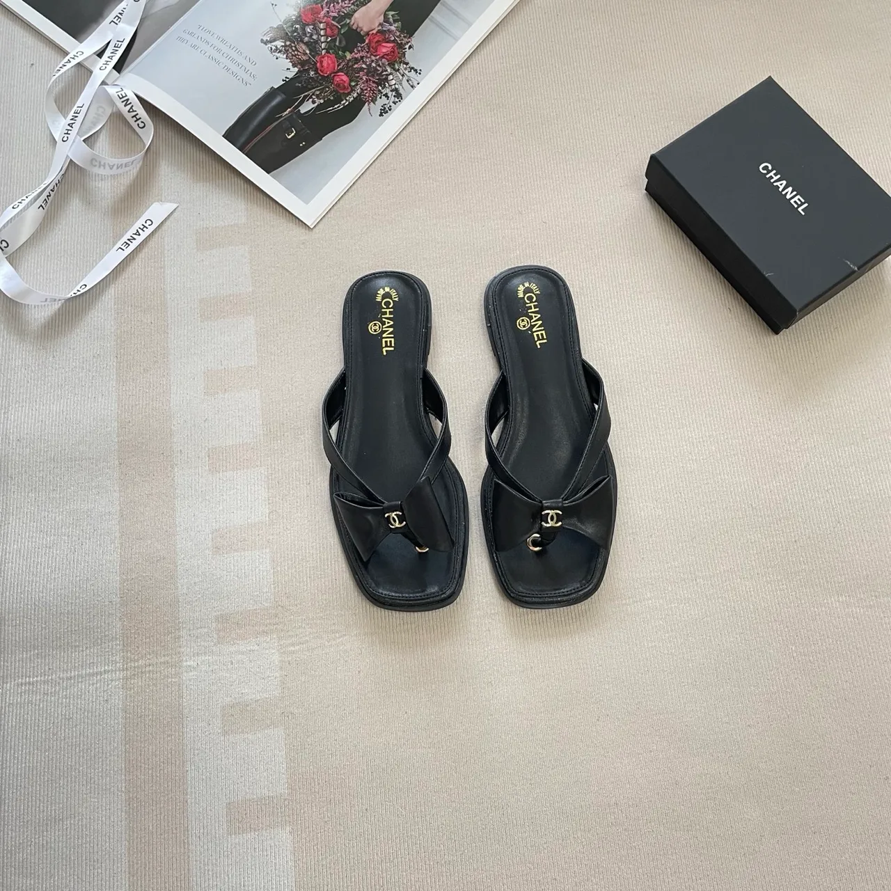 Chanel Thong Slides in Gold / Black / White / Brown / Silver · view 2