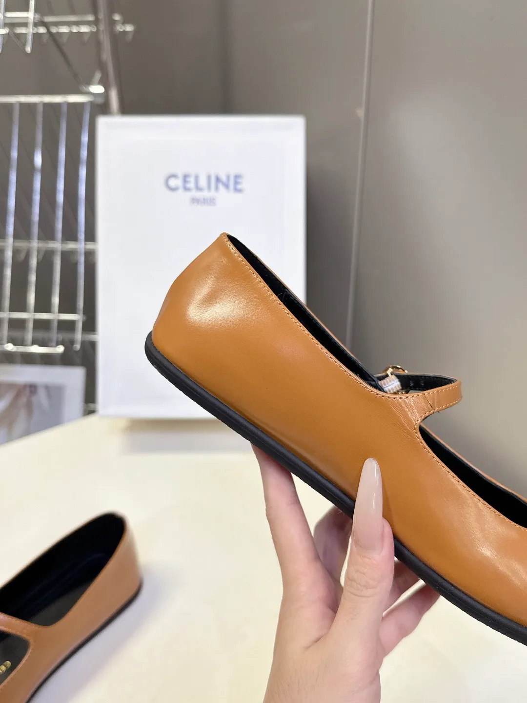 Celine Calfskin Mary Jane Flats in Tan · view 7