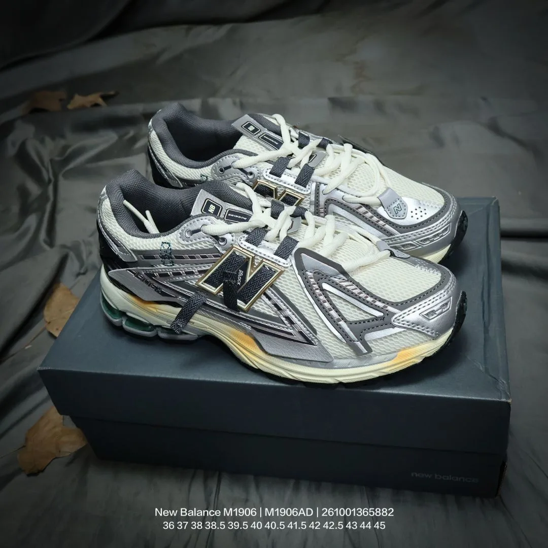 New Balance Panelled Running Sneakers in White & Blue & Beige & Green & Grey · view 5