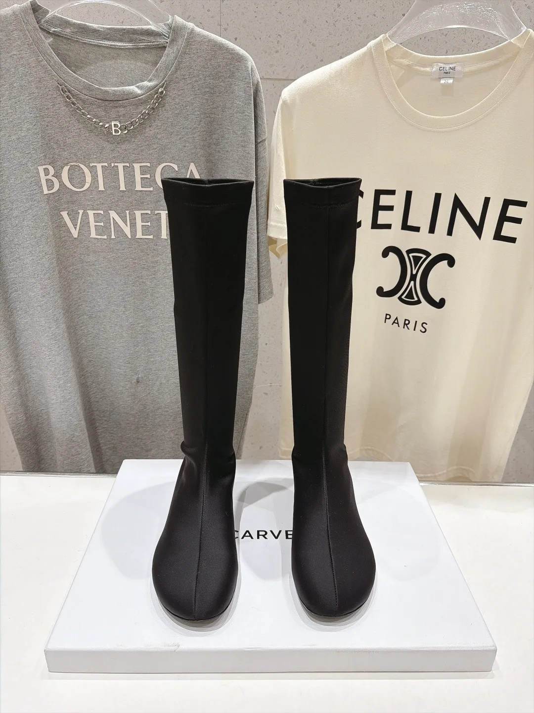 Matte Round-Toe Minimal Knee-High Boots in Black · view 1