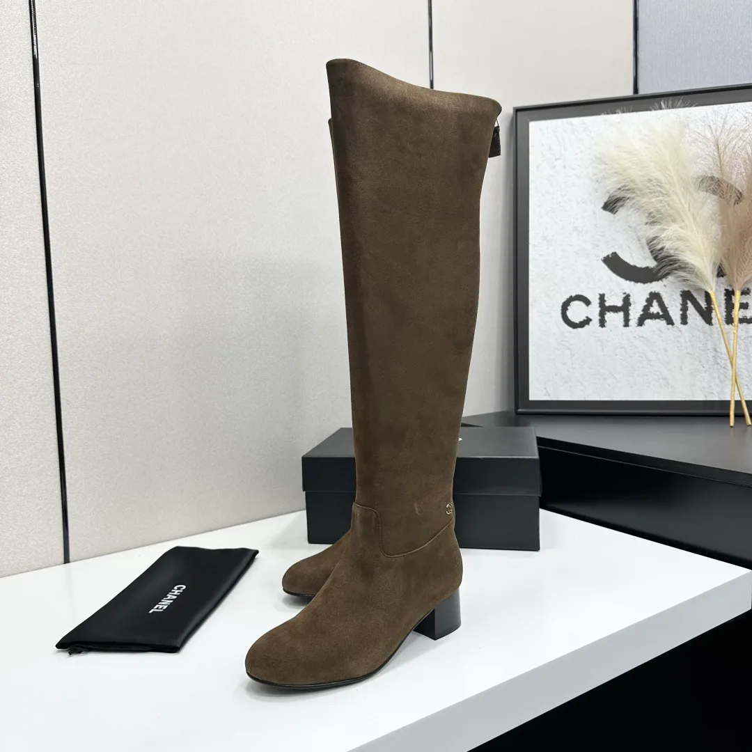 Chanel Cowhide Suede-Look Ankle Boots in Brown · view 5