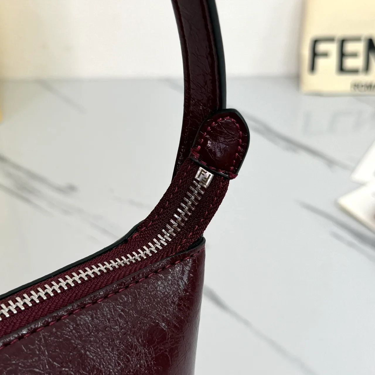 Fendi Baguette Cowhide Glossy Hobo Bag in Burgundy · view 6
