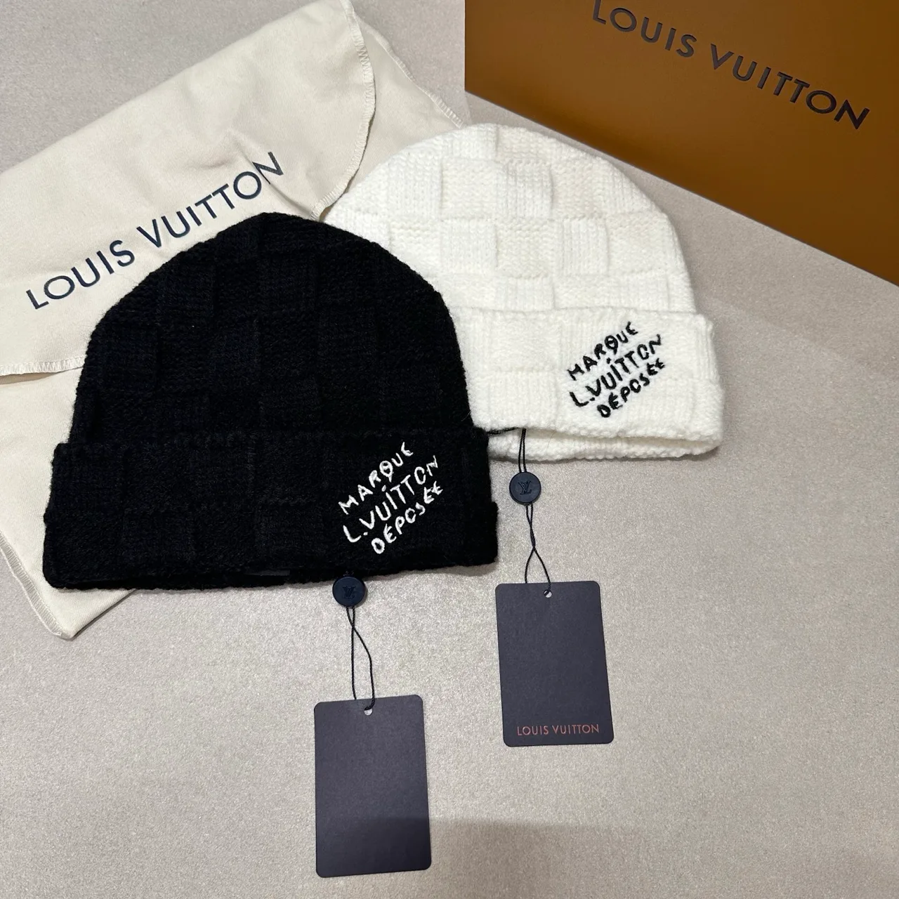 Louis Vuitton Square-texture knit beanie in Black & White · view 7