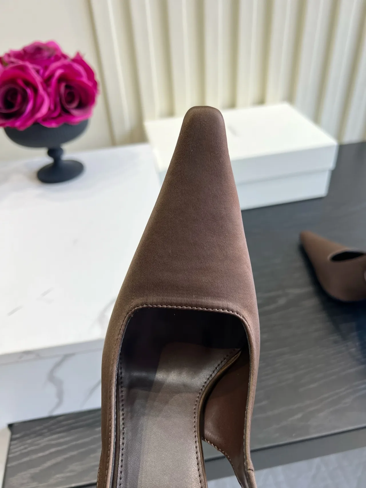 Saint Laurent Cowhide Silk Pointed-Toe Pointed Slingback Pumps in Brown · view 7