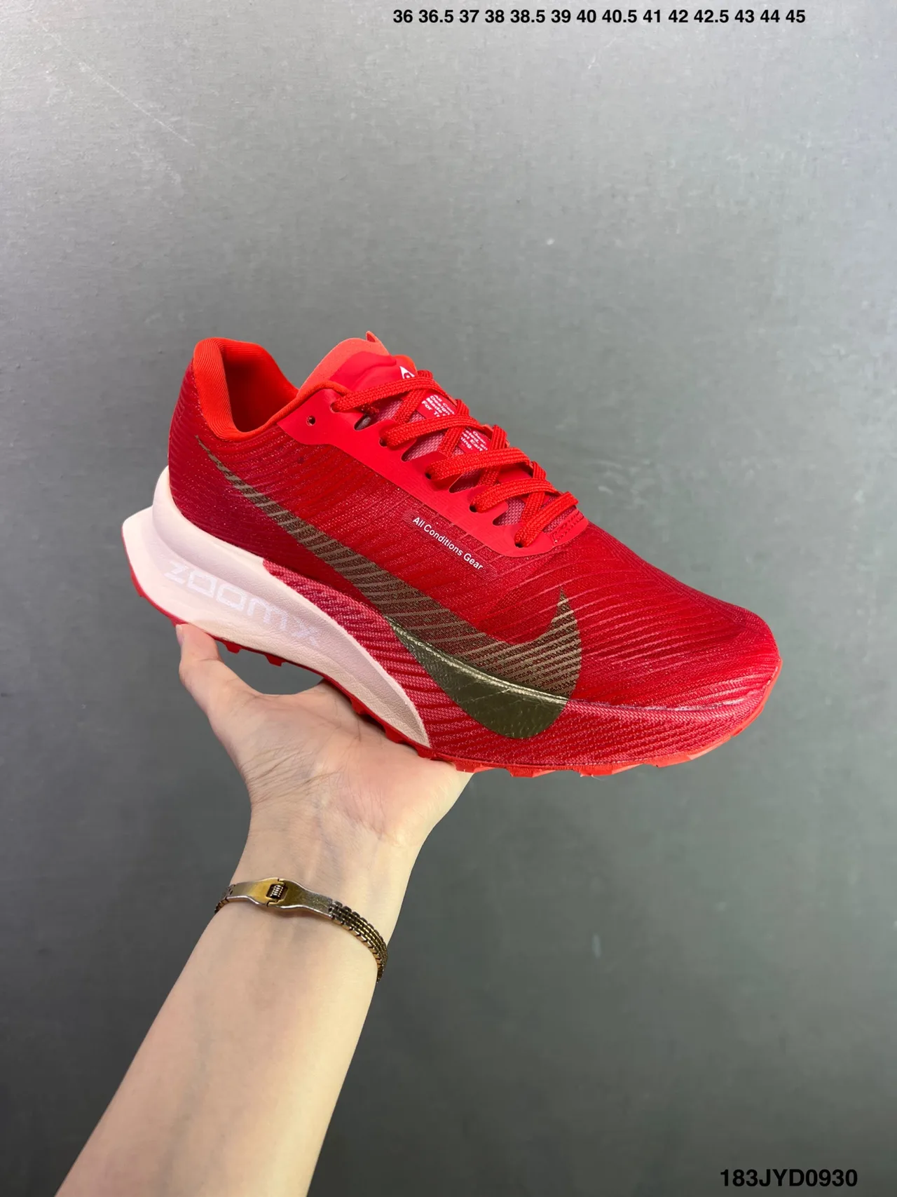 Nike Textured Lace-Up Running Shoes in Red · view 3