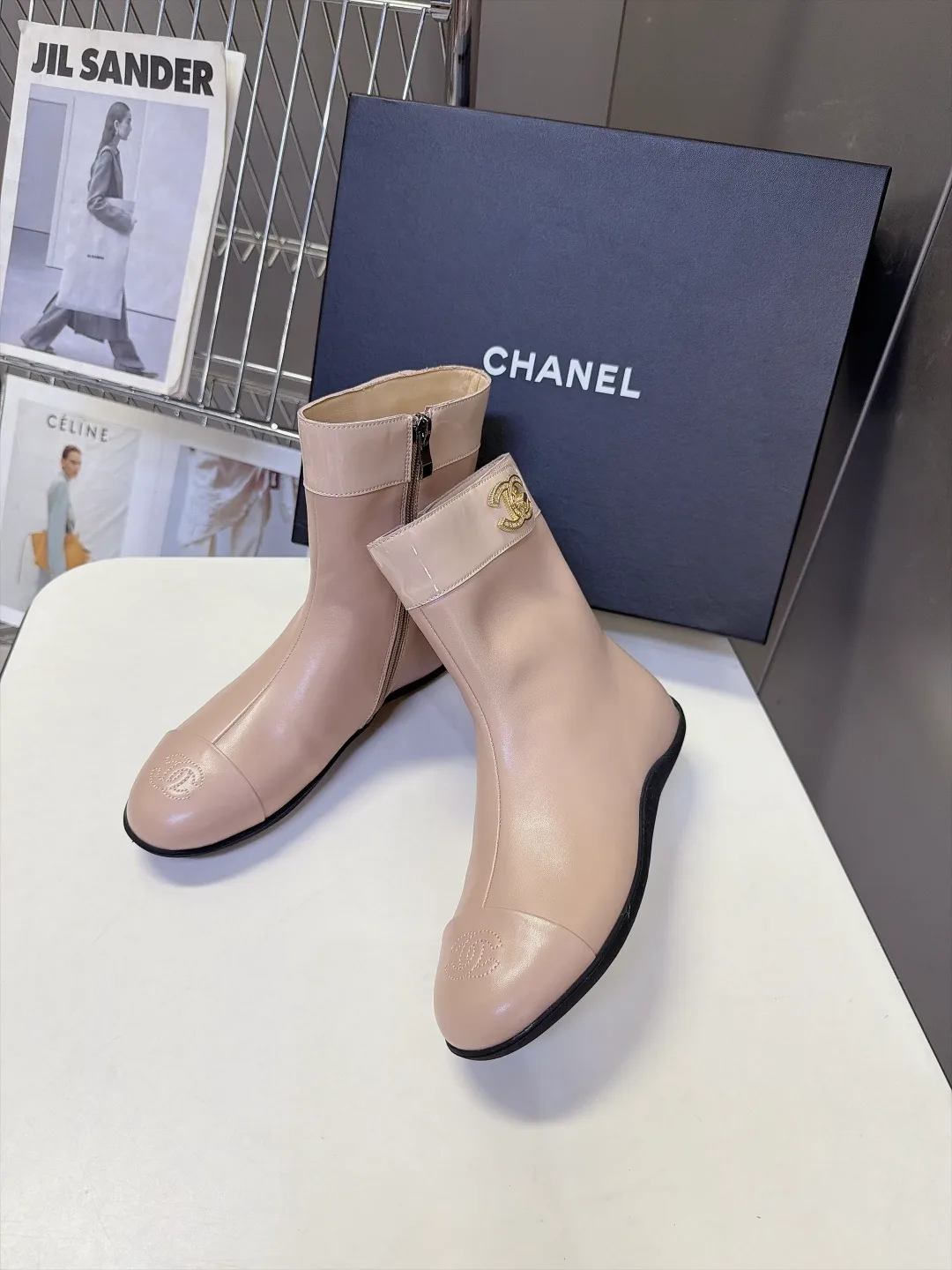 Chanel Calfskin Glossy Ankle Boots in Beige · view 4