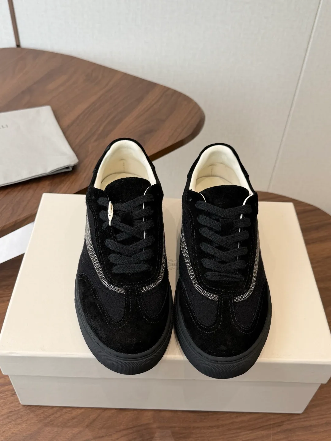 Brunello Cucinelli Cowhide Suede Lined Sneakers in Black · view 1