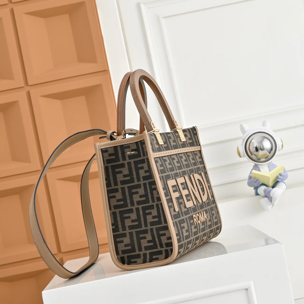 Fendi FF Monogram Logo-Letter Top-Handle Tote in Brown · view 3