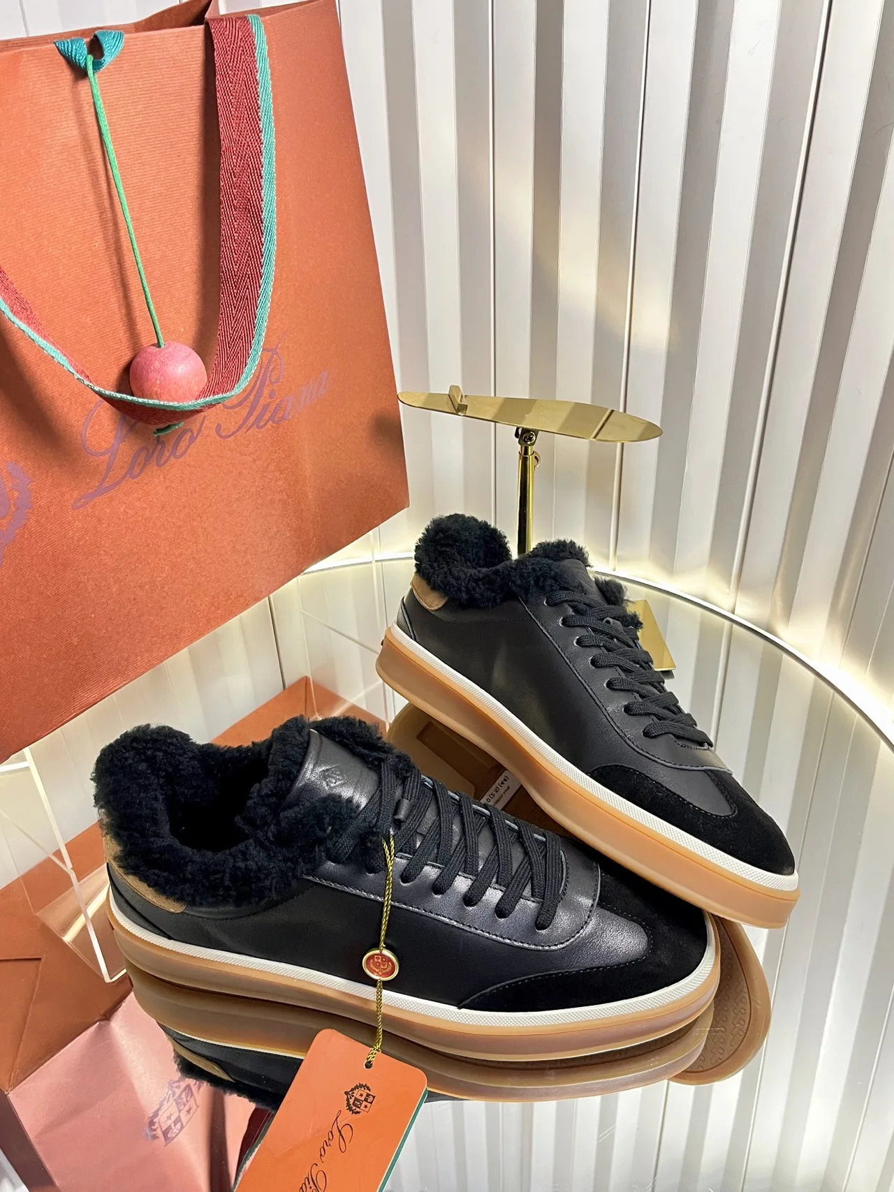 Cashmere Lined Low-Top Sneakers in Black · view 6