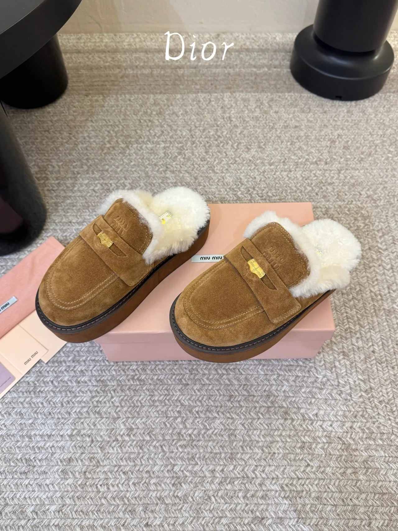 Dior Suede Suede-Look Round-Toe Lined Loafer Mules in Brown · view 4