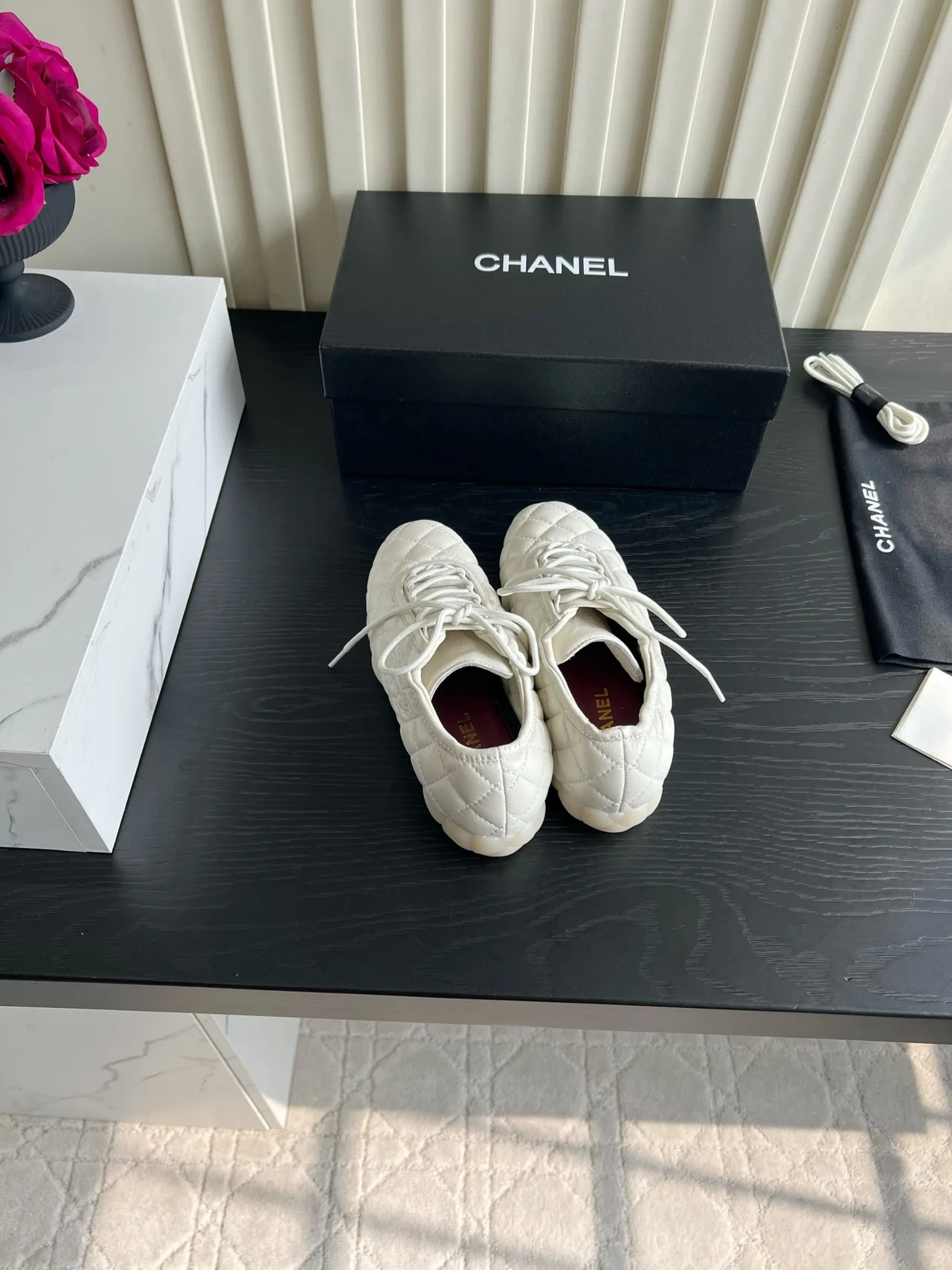 Chanel Sheepskin Quilted Sneakers in White · view 6