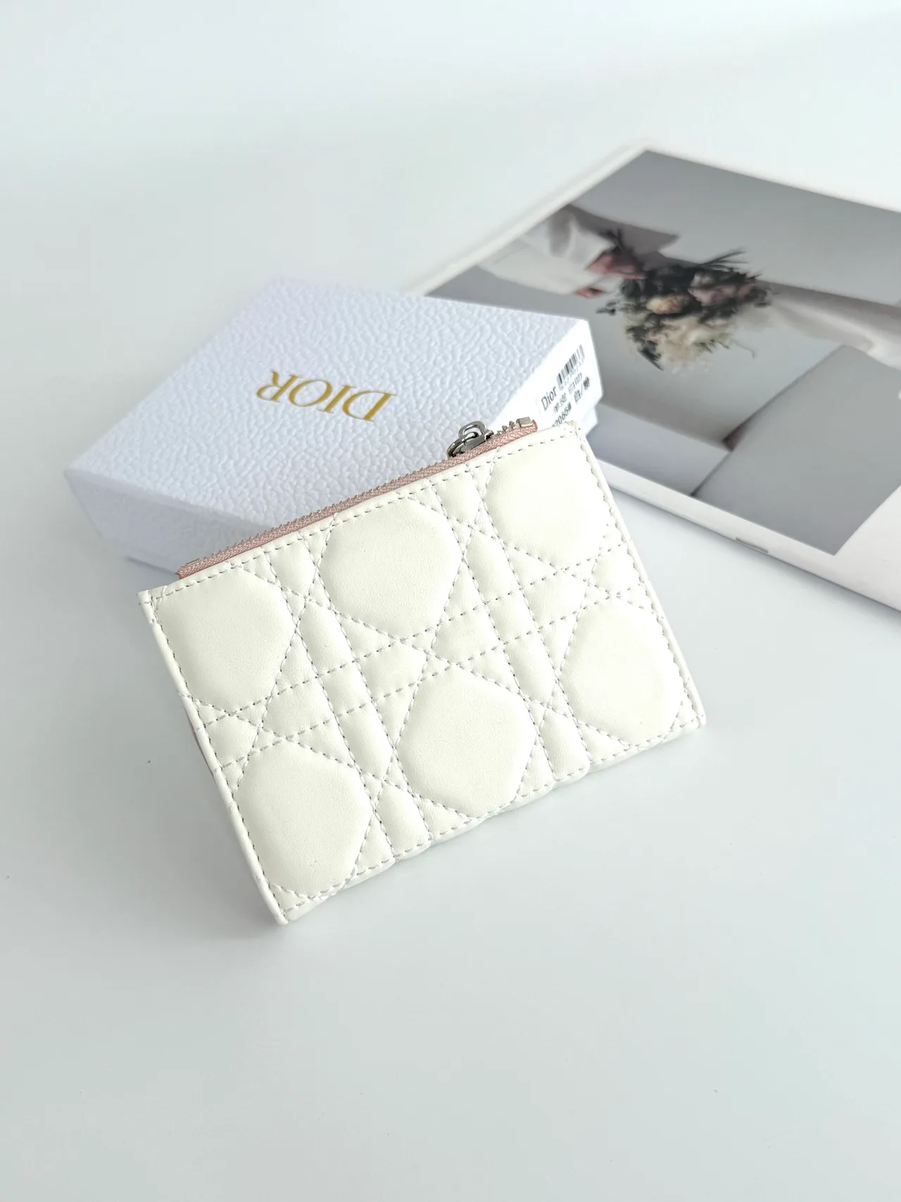 Dior Lambskin Quilted Wallet in White · view 2