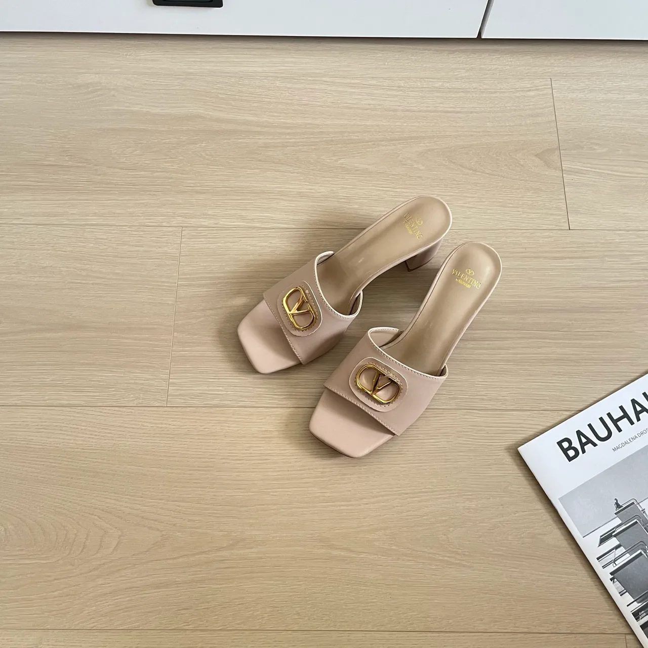 Valentino Sheepskin Square-Toe Mules in Beige · view 2