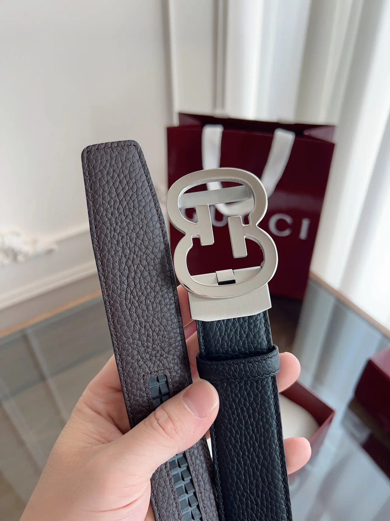 Gucci Cowhide GG Automatic Belt in Grey · view 8