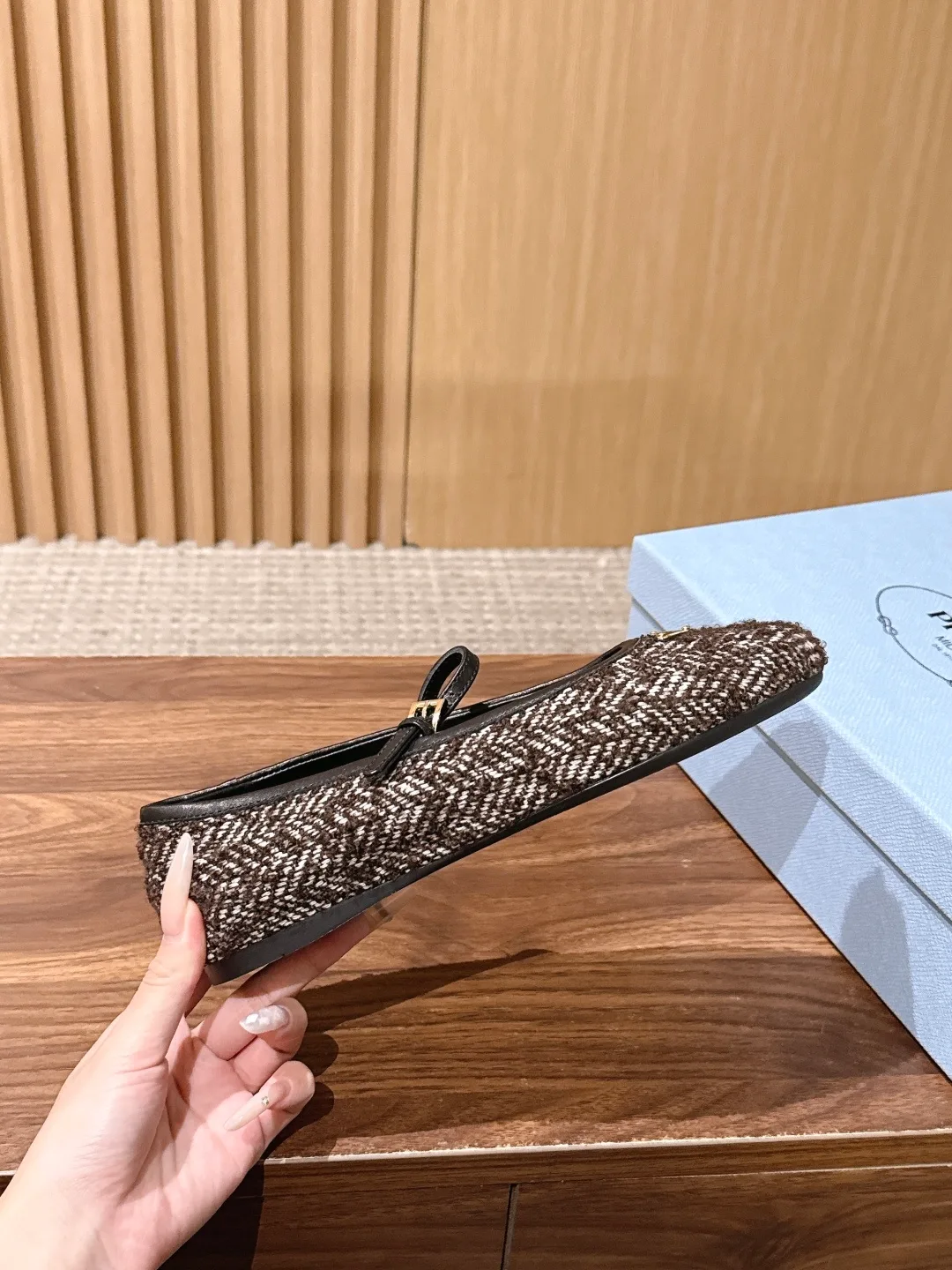 Prada Woven Buckle Flats in Brown · view 6