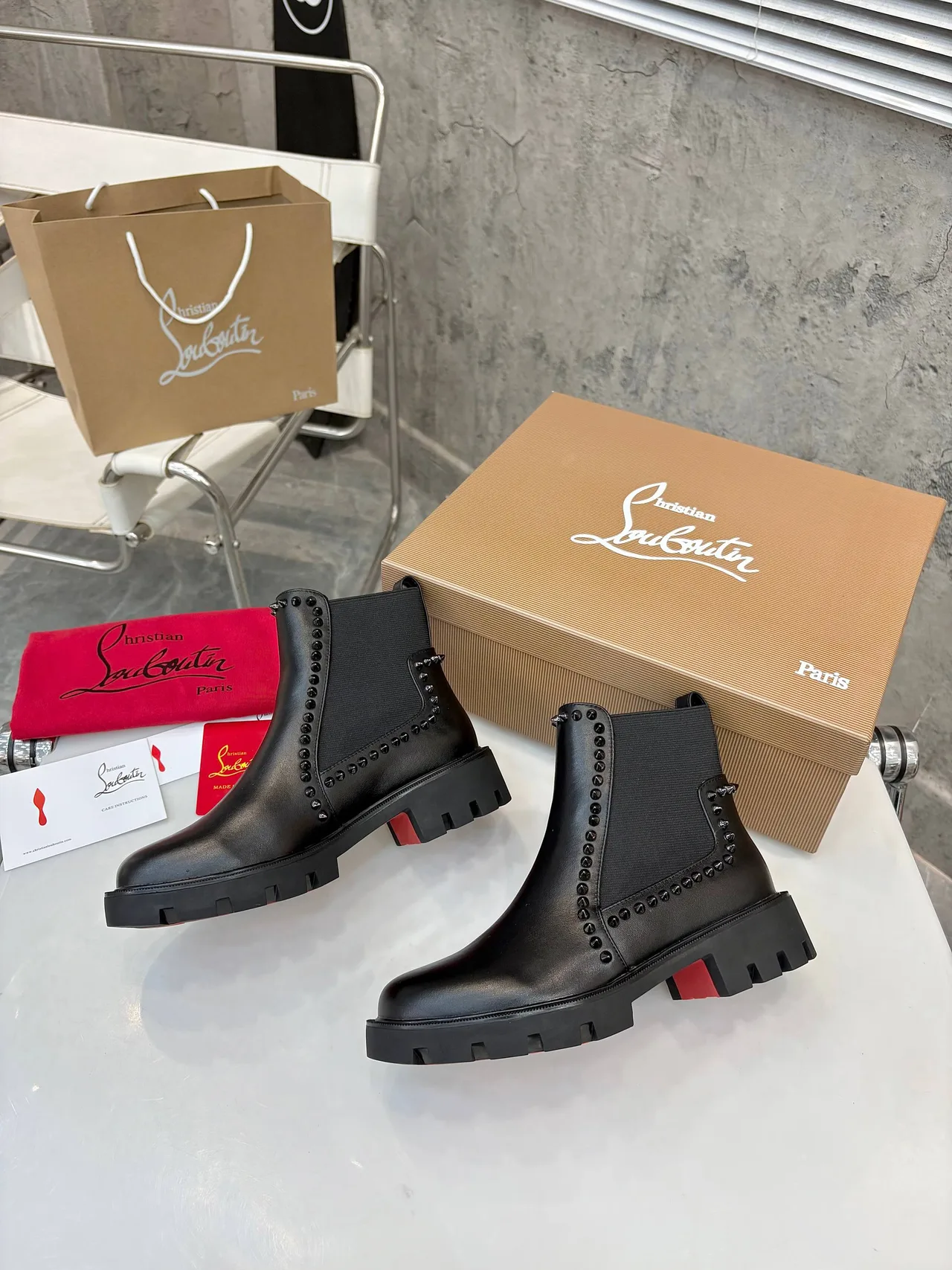 Christian Louboutin Buckle Chelsea Boots in Black & Brown · view 5