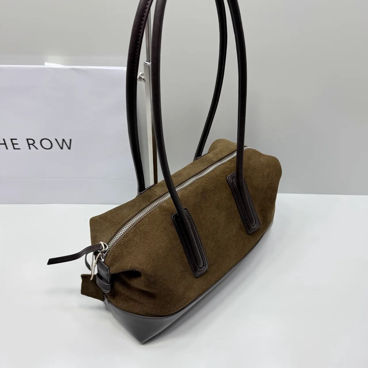 The Row Cowhide Suede Suede-Look Tote in Green · view 5