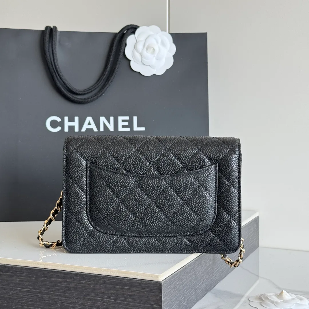 Chanel Calfskin Quilted Chain Wallet in Black · view 3