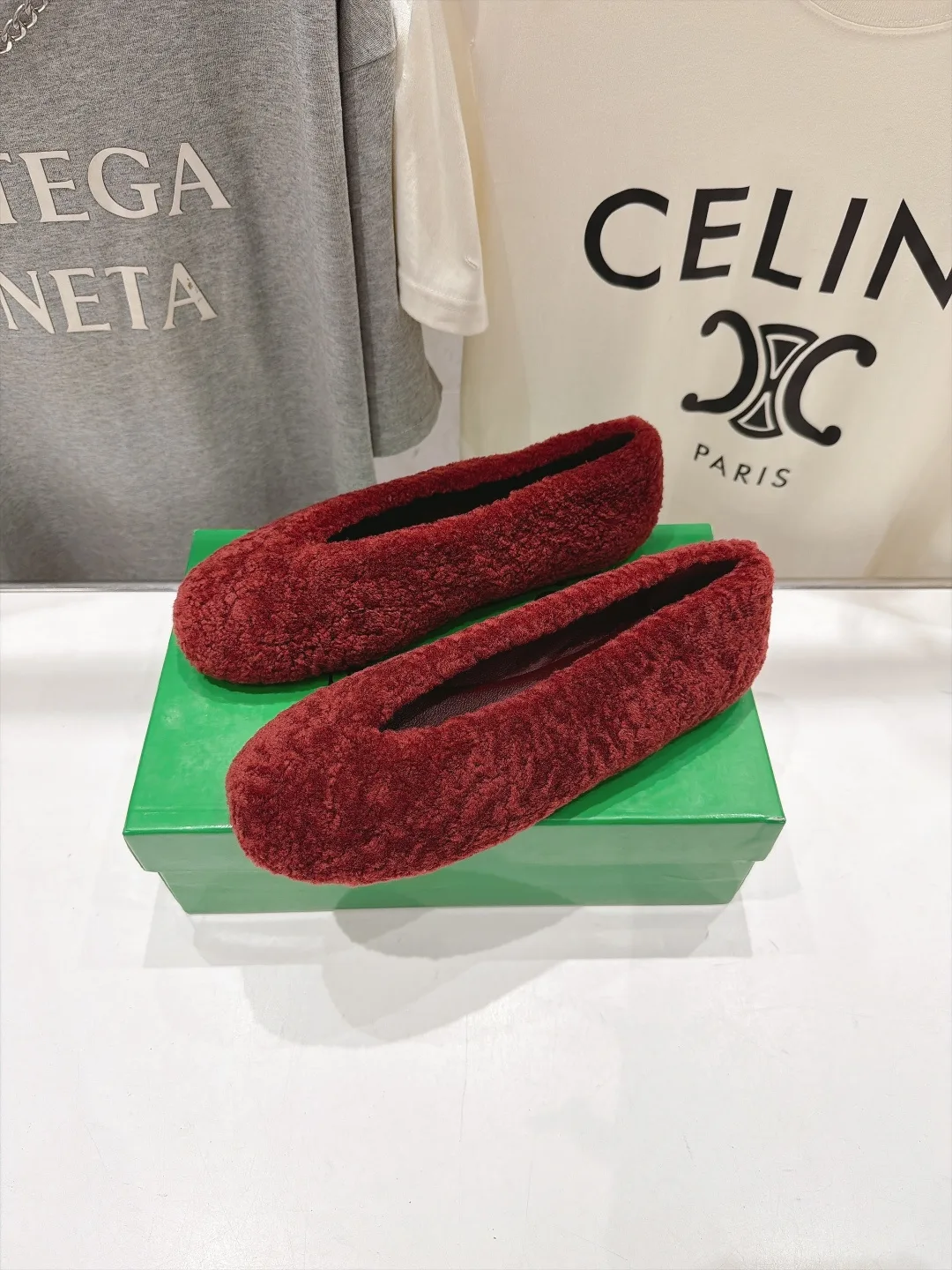 Fuzzy Slip-On Flats in Red · view 4