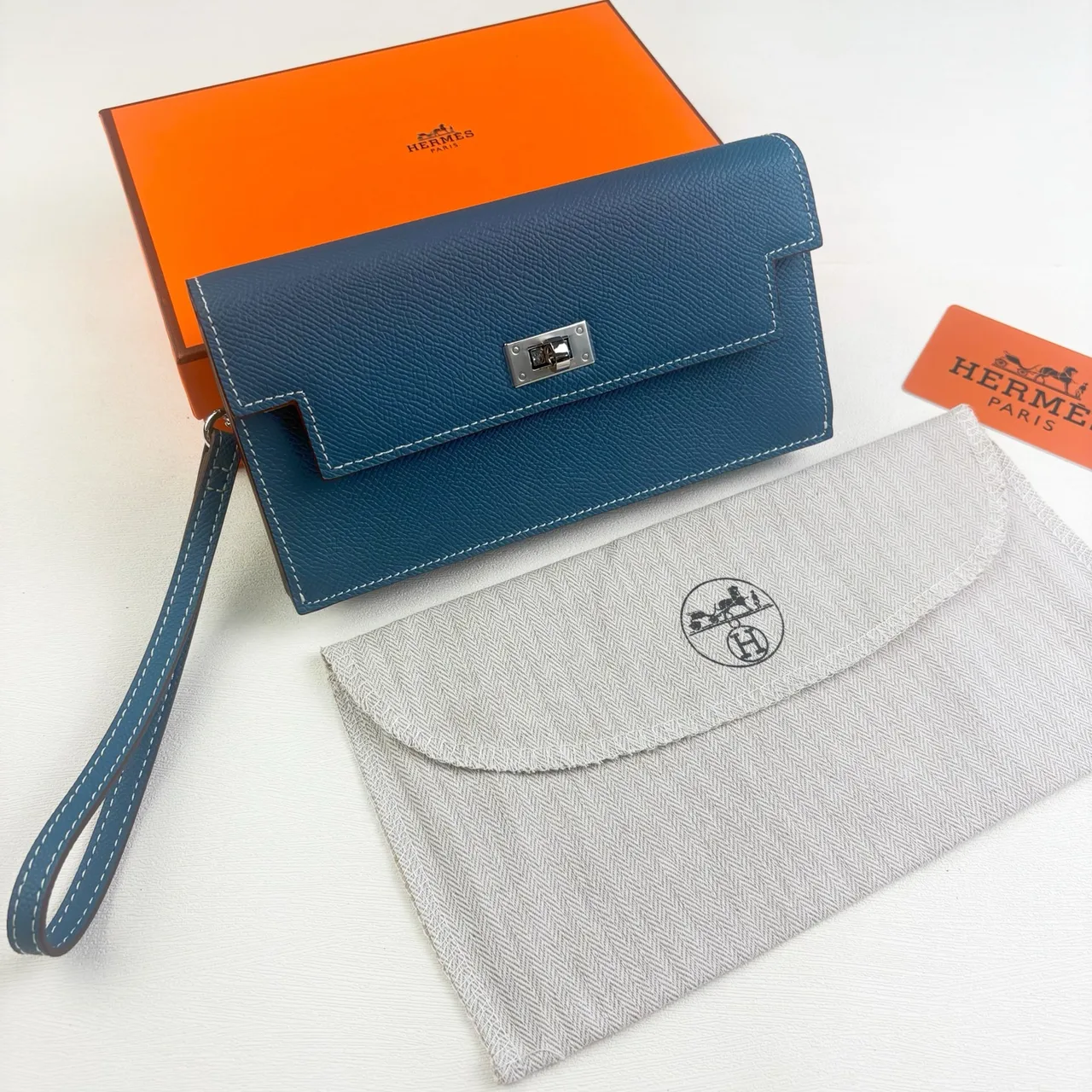 Hermes Wristlet Wallet in Orange & Blue & Grey & Black & White & Brown & Red · view 2