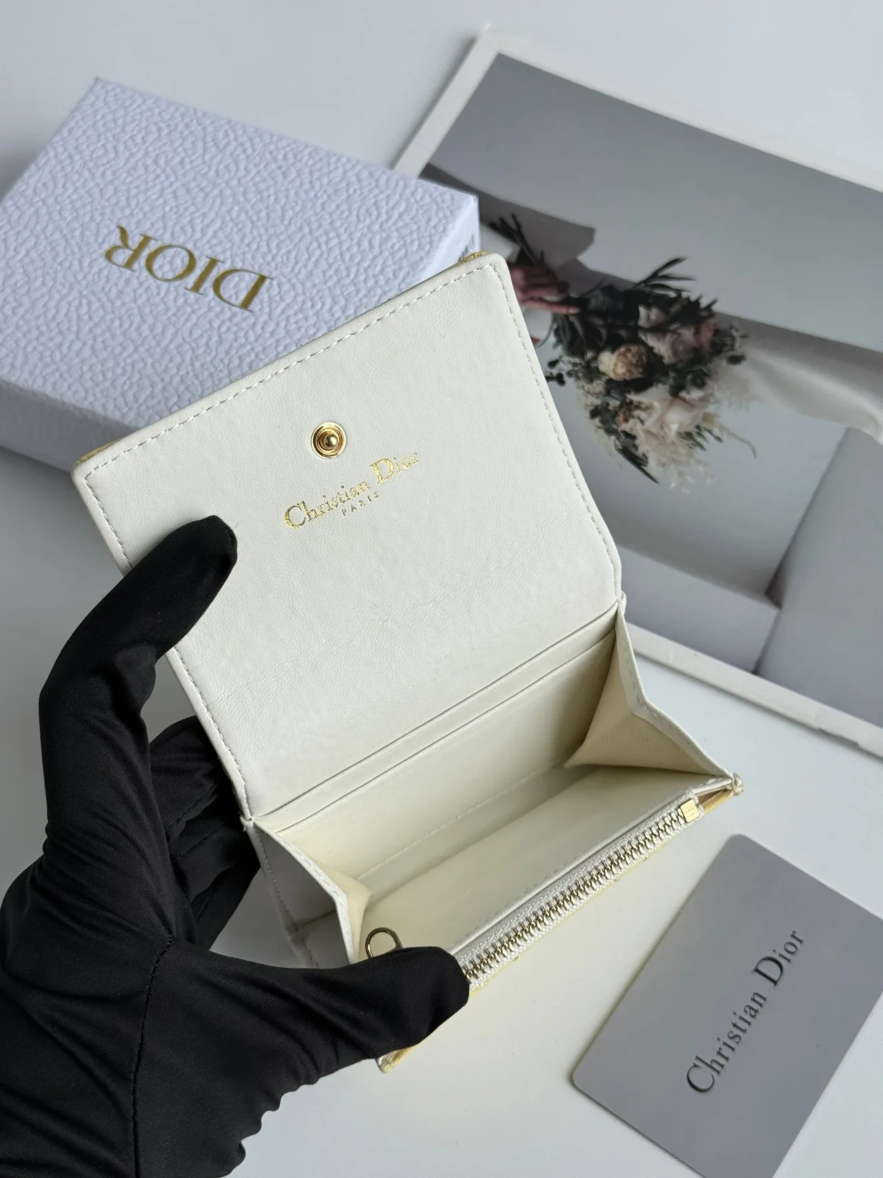Dior Calfskin Quilted Glossy Wallet in Yellow · view 5
