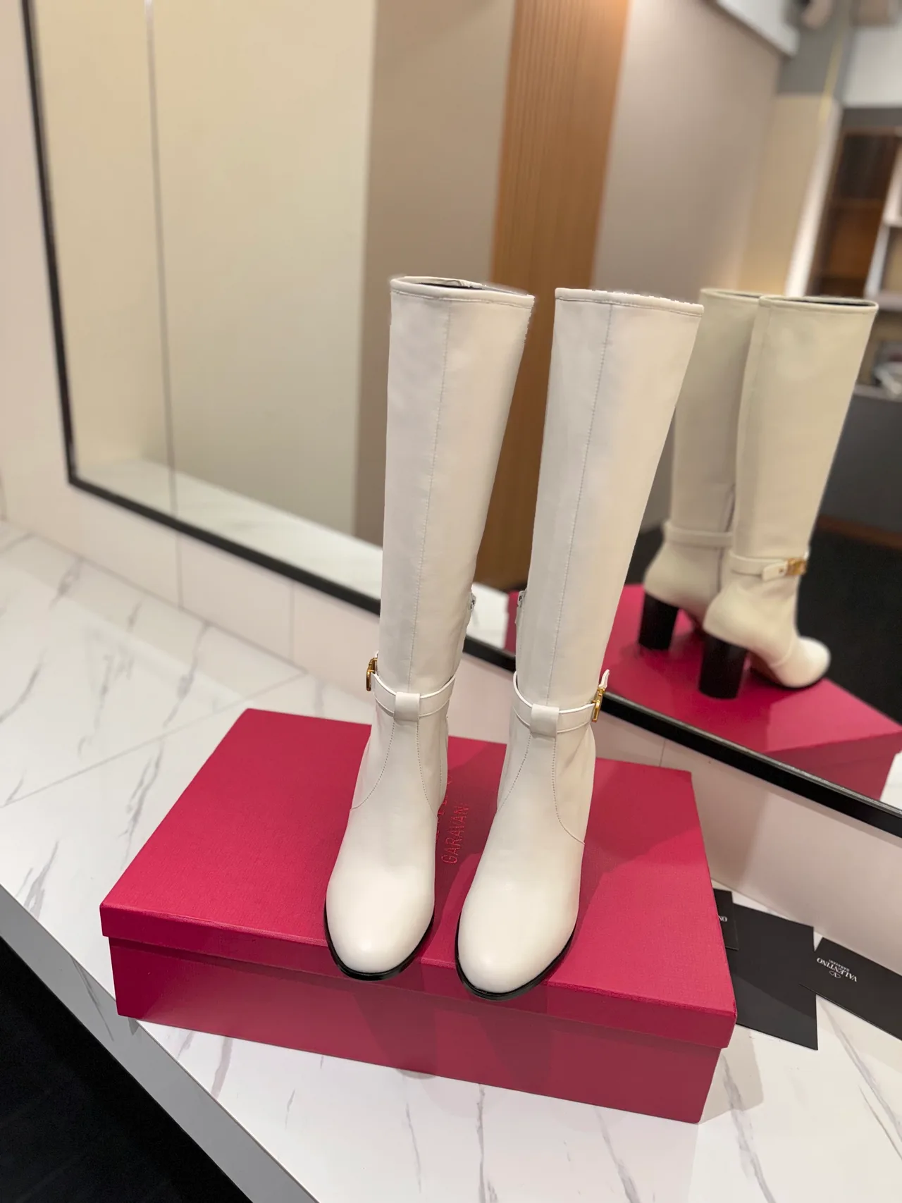 Valentino Calfskin Knee-High Boots in White · view 3