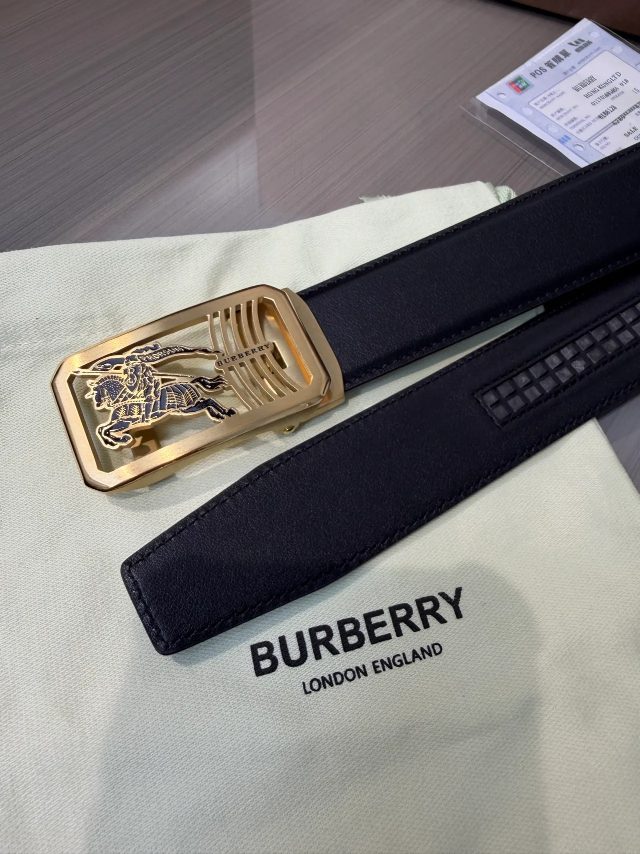 Burberry Calfskin Glossy Belt in Black · view 6