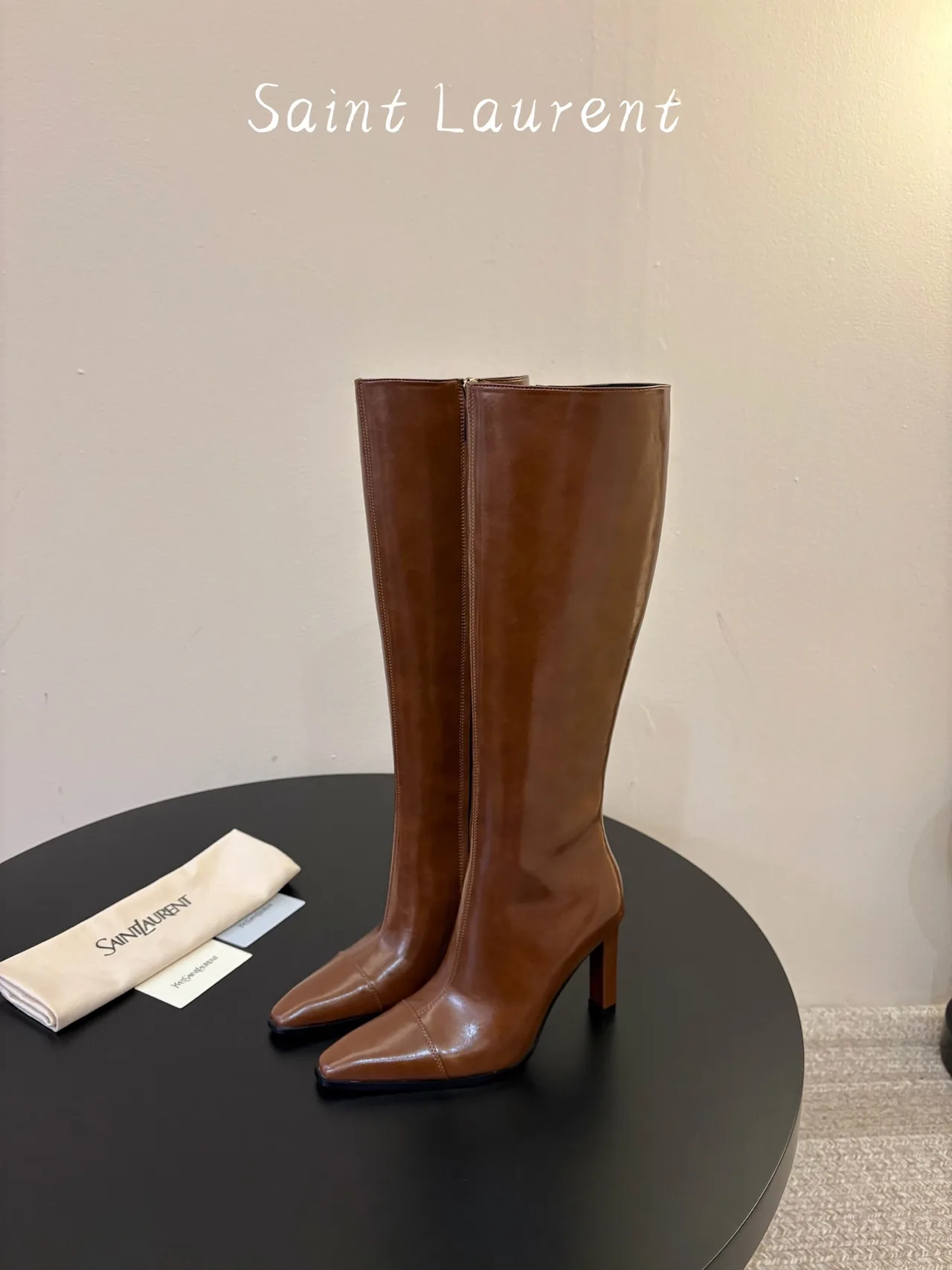 Saint Laurent Cowhide Sheepskin Knee-High Boots in Brown · view 5
