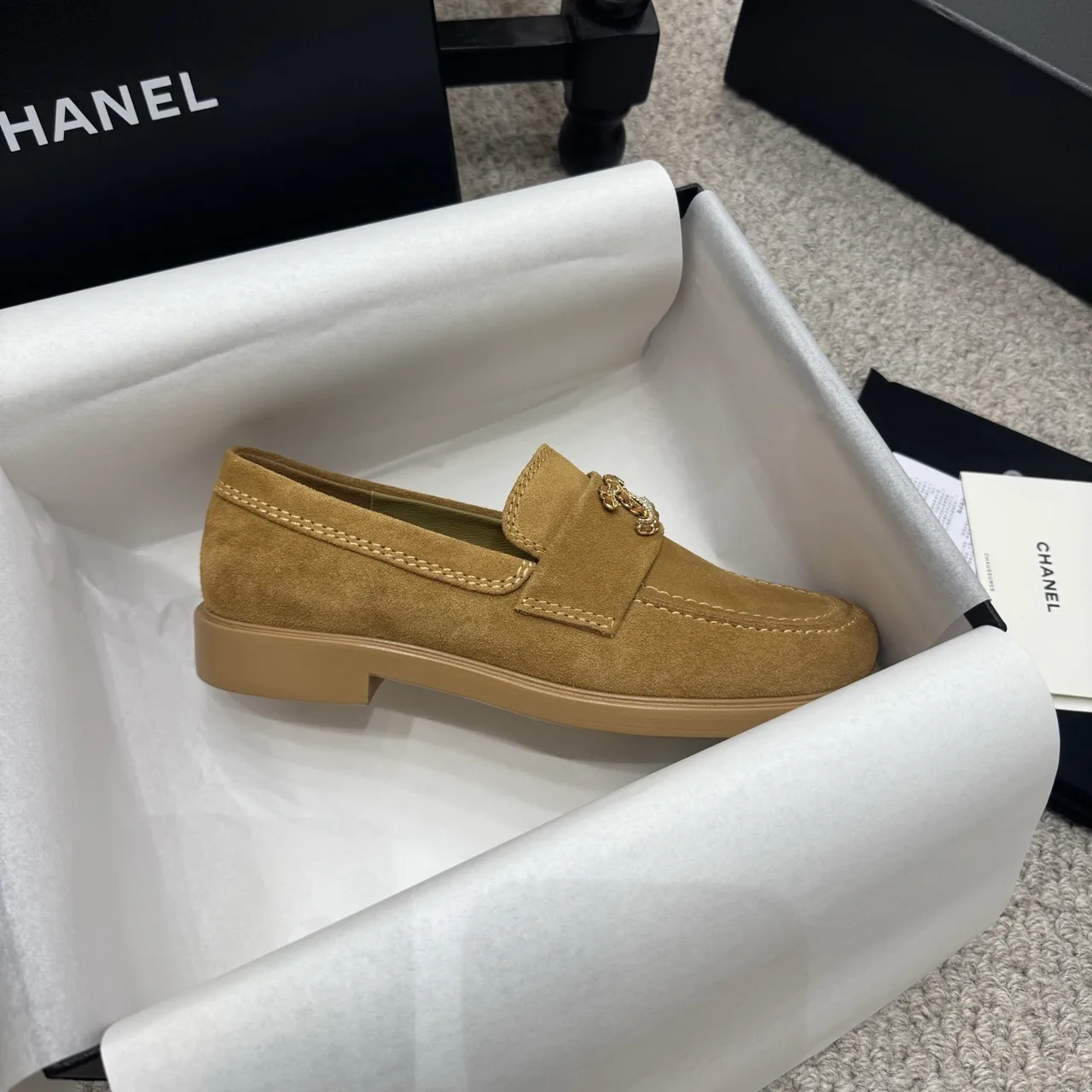 Chanel Cowhide Suede-Look Loafers in Brown · view 8