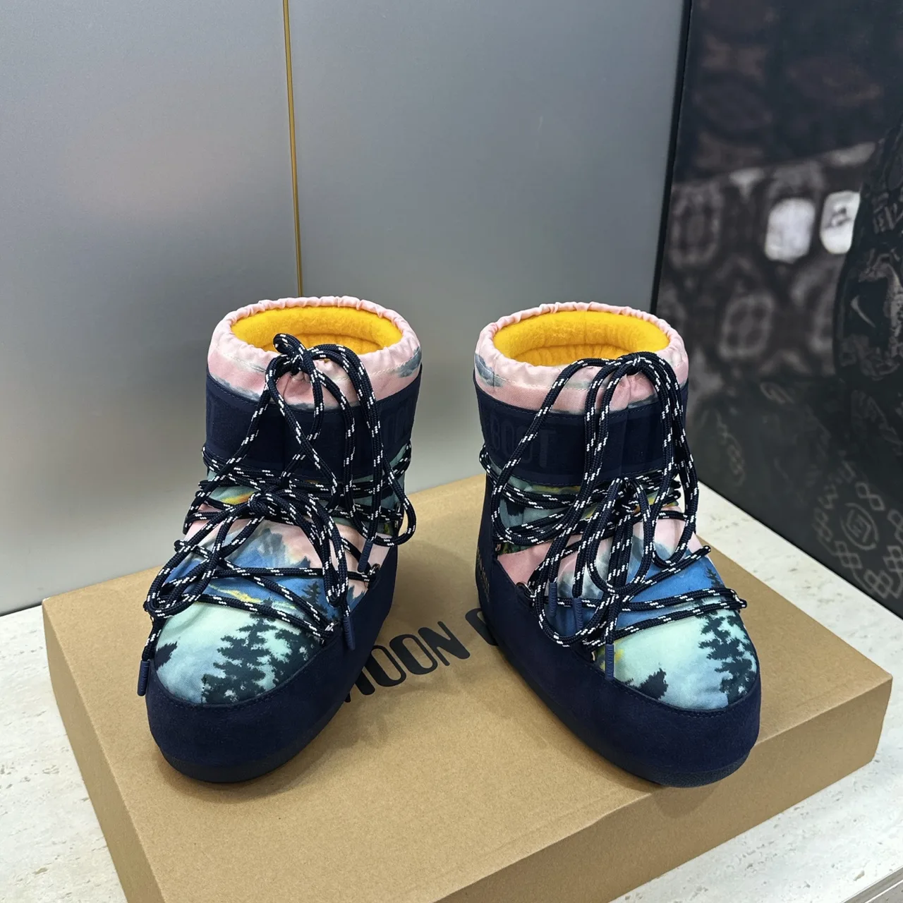 Moon Boot Printed Snow Boots in Blue · view 2