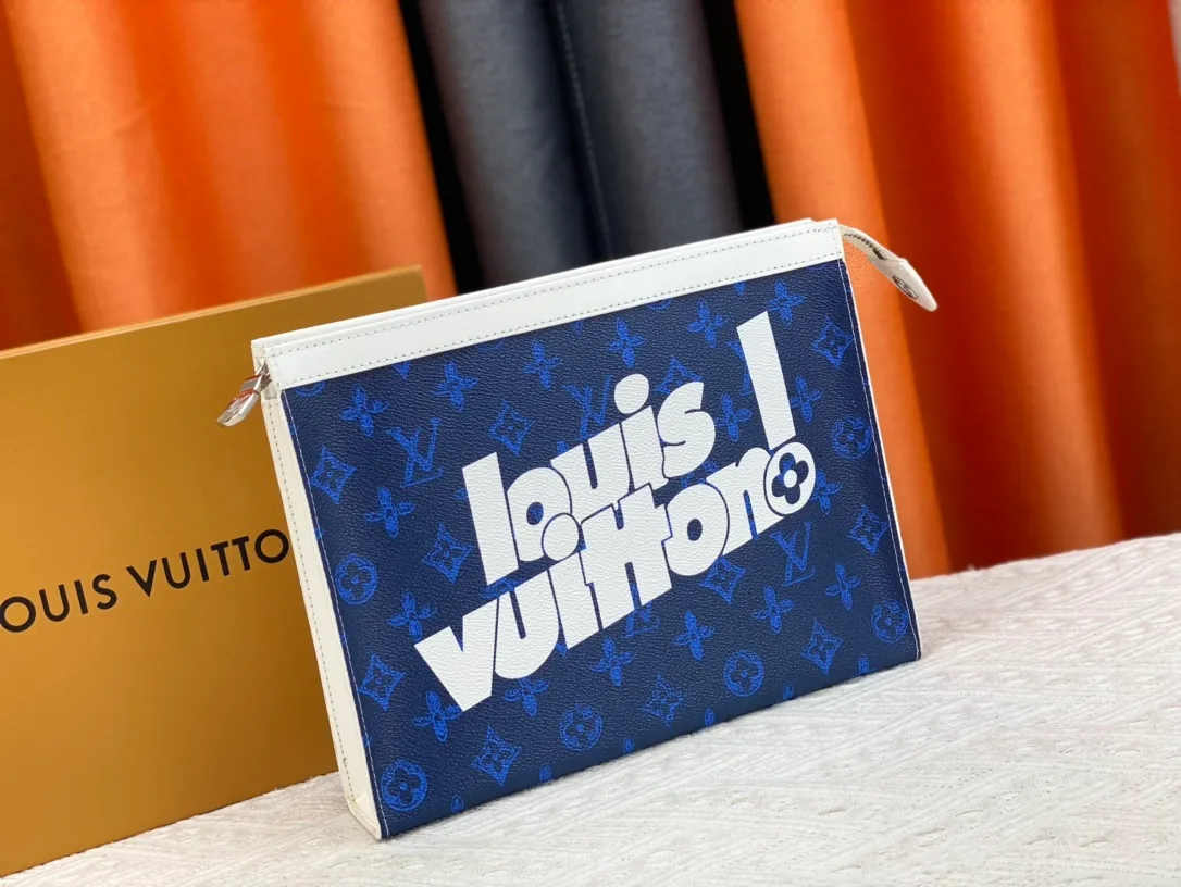 Louis Vuitton Cowhide Canvas Clutch in Blue · view 2
