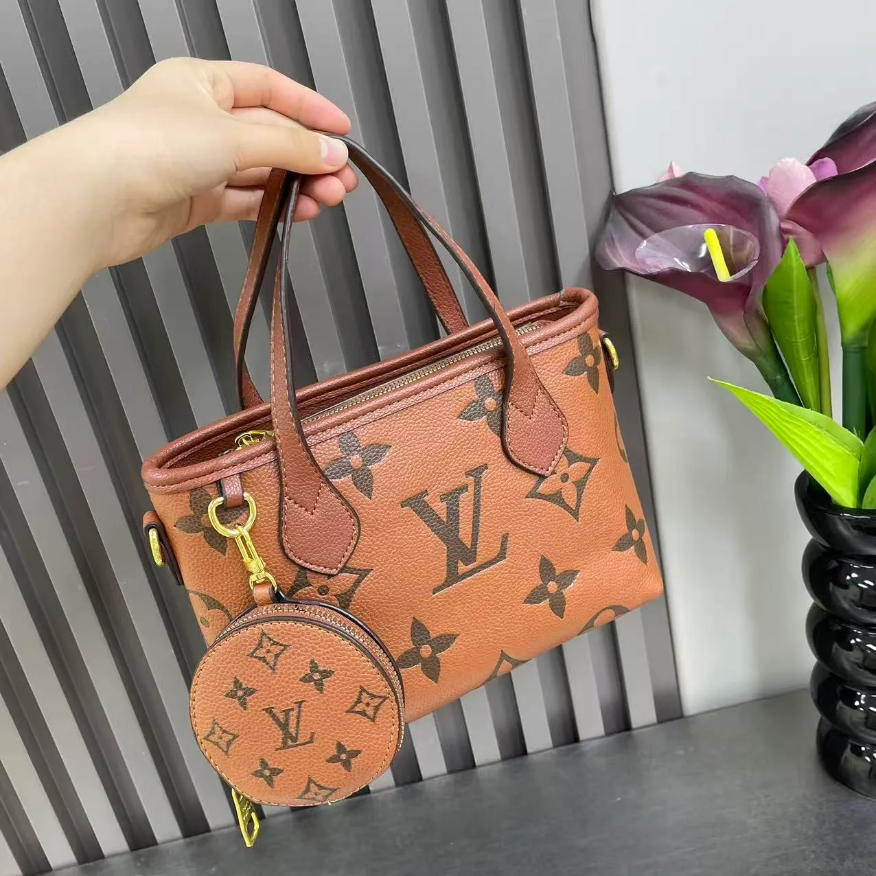 Louis Vuitton Monogram Tote with Round Pouch in Blue & Red & White & Beige & Pink & Tan & Black · view 6