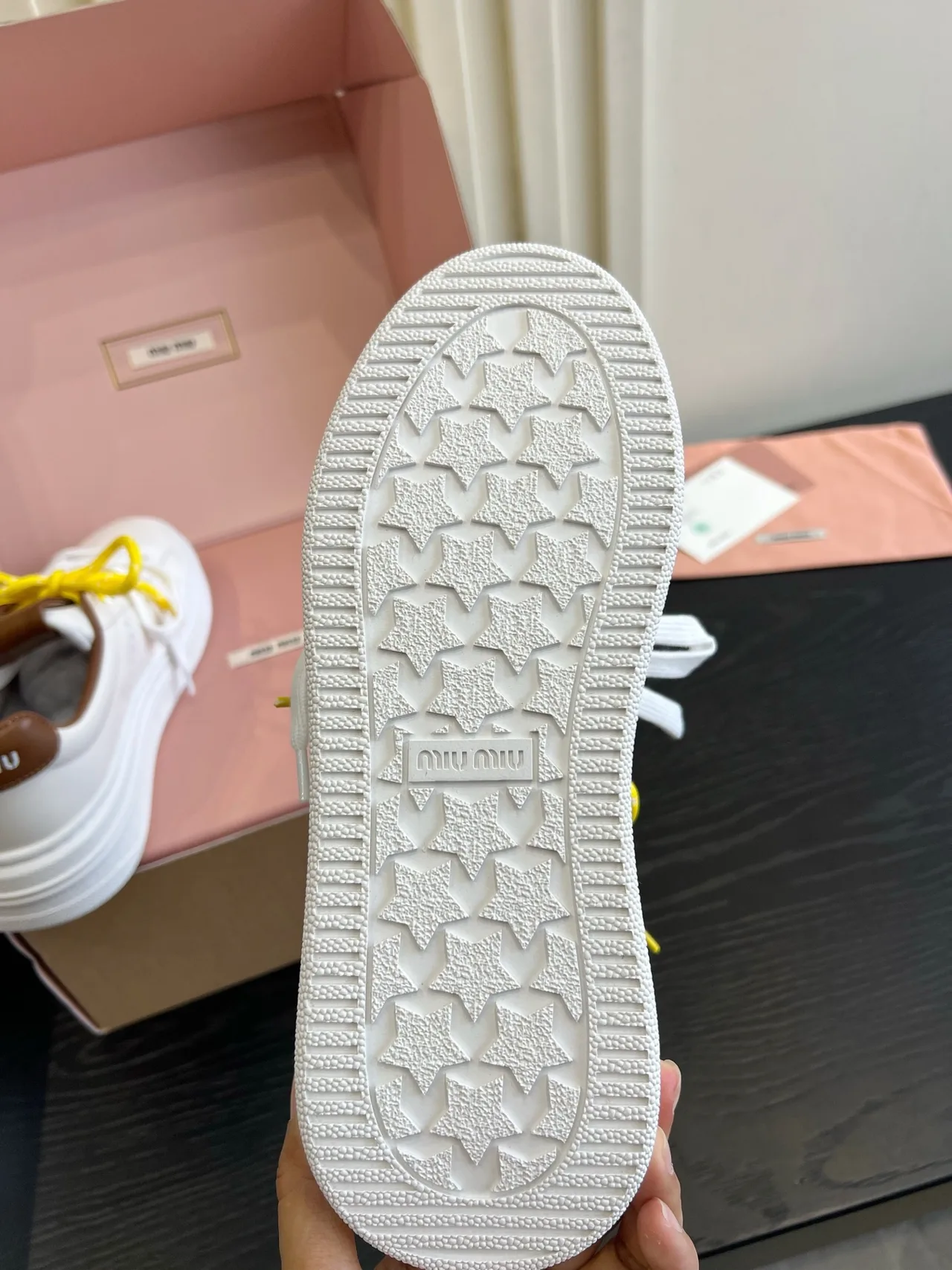 Miu Miu Cowhide Denim Sneakers in White · view 6