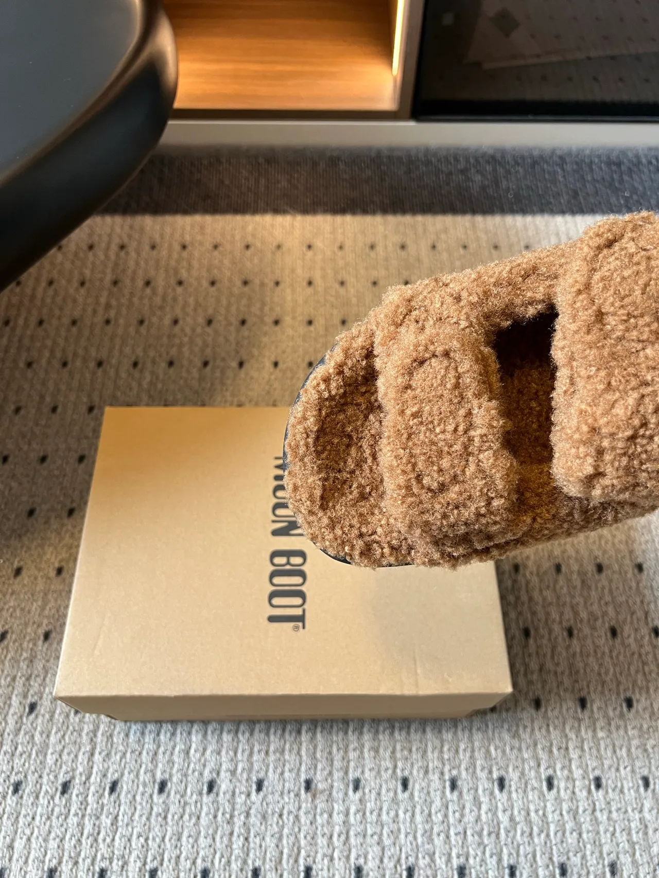 Moon Boot Smooth Fur Slides in Brown · view 7