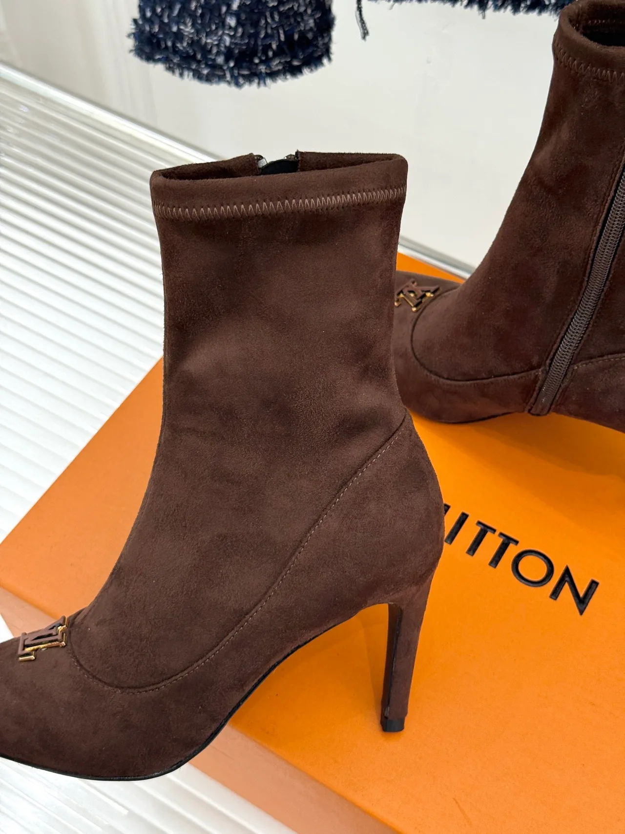 Louis Vuitton Denim Suede-Look Pointed-Toe Pumps in Brown · view 7