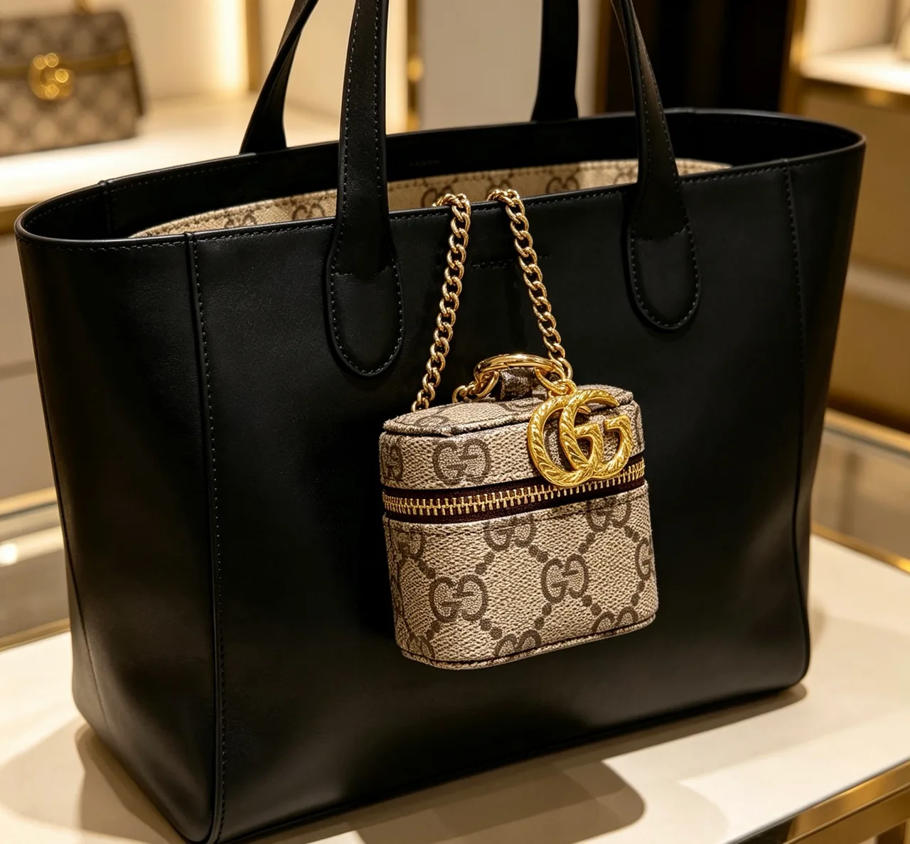Gucci Mini Cylindrical Bag Charm in Beige · view 6