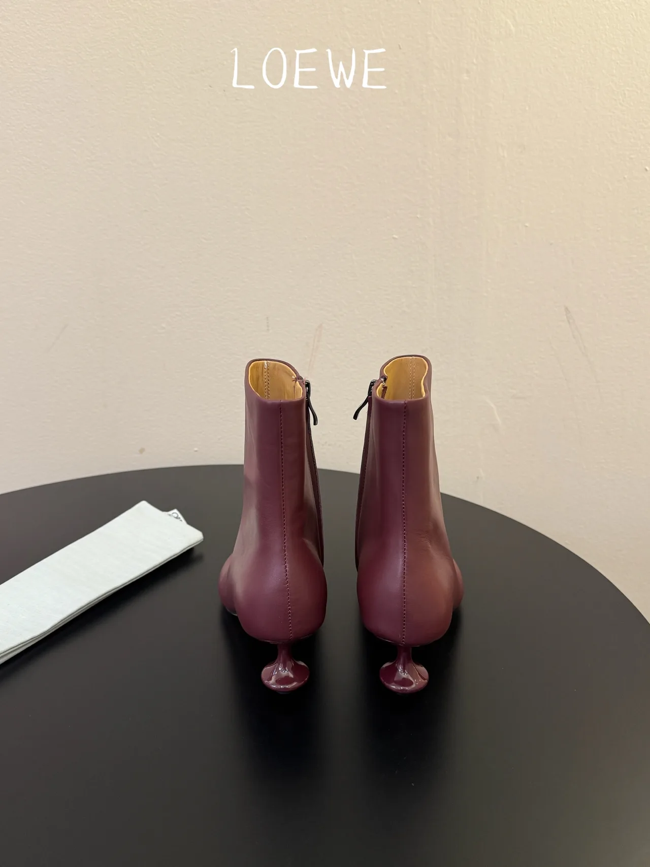 Loewe Cowhide Glossy Round-Toe Ankle Boots in Burgundy · view 6