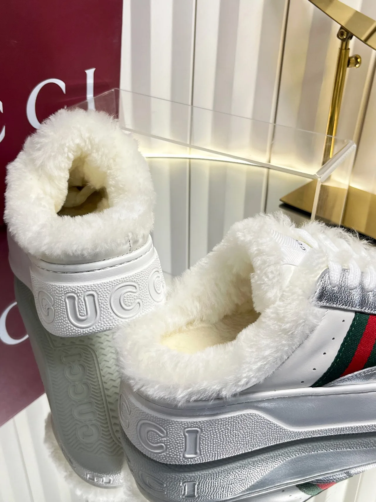 Gucci Wool Striped Lined Sneakers in White · view 8