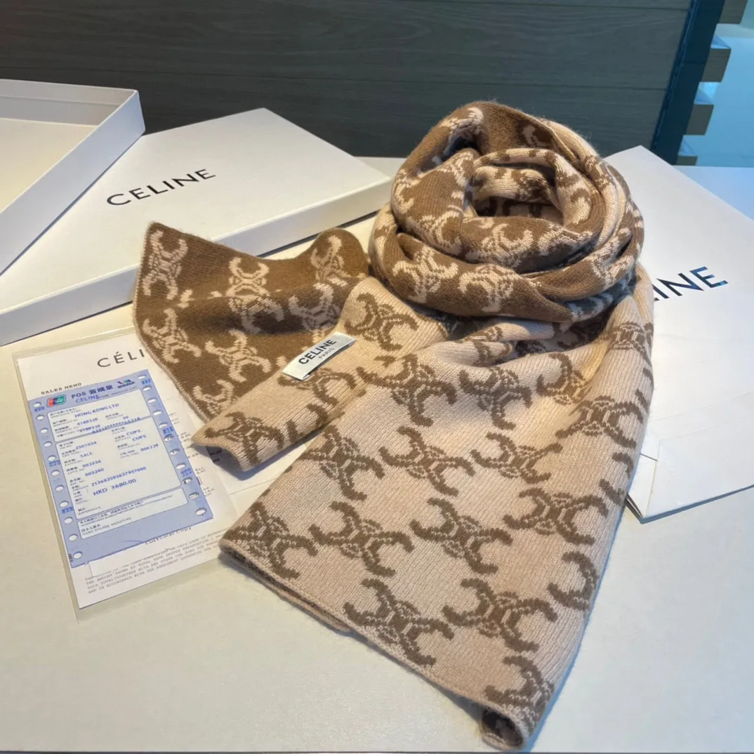 Celine Triomphe Reversible Scarf in Brown · view 6
