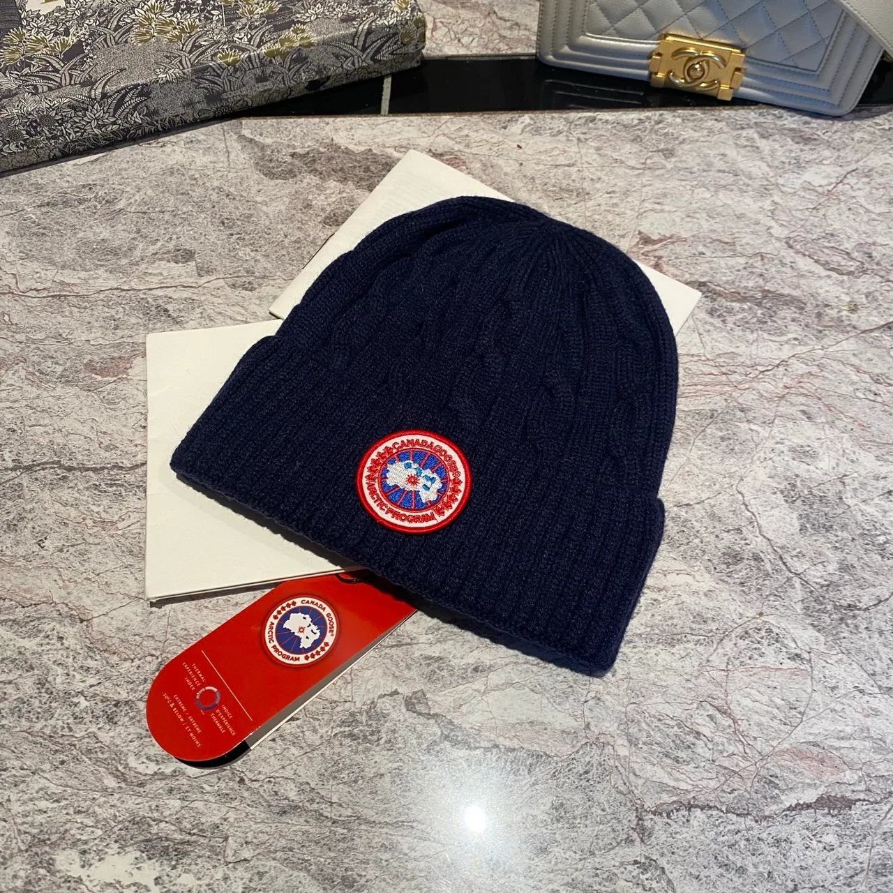Canada Goose Cable knit beanie in Black & White & Grey & Brown & Blue & Burgundy & Cream & Pink · view 6