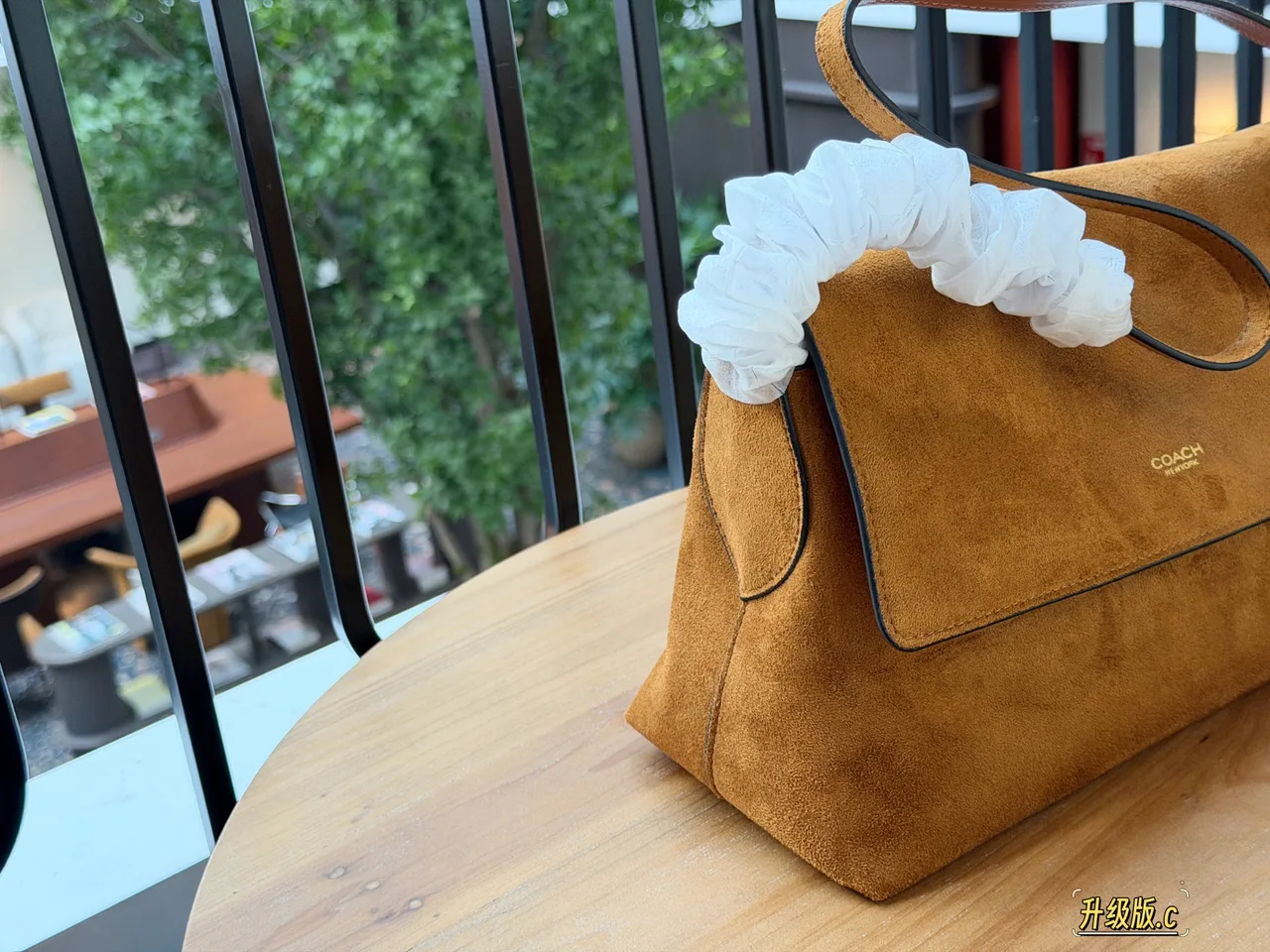 Coach Suede-Look Flap Top-Handle Bag in Tan · view 3